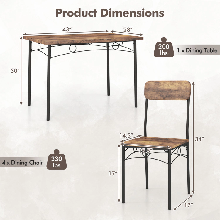 Hivvago 5-Piece Industrial Dining Table Set For 4 For Small Place Apartment