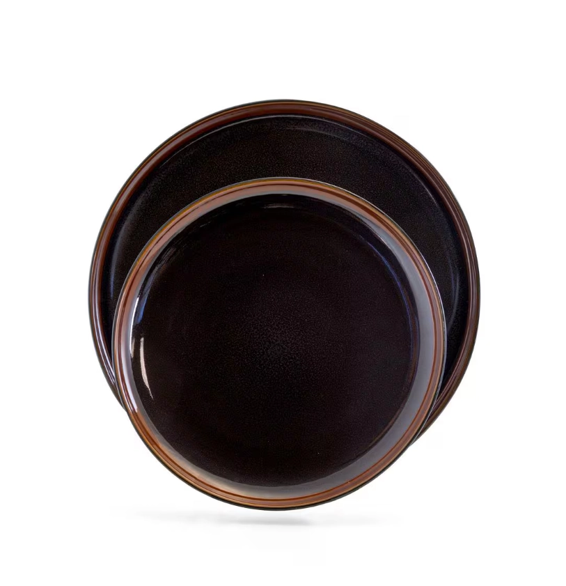Elama Midnight Beach Unisex 16 Pieces Round Stoneware Dinnerware Set in Metallic Black