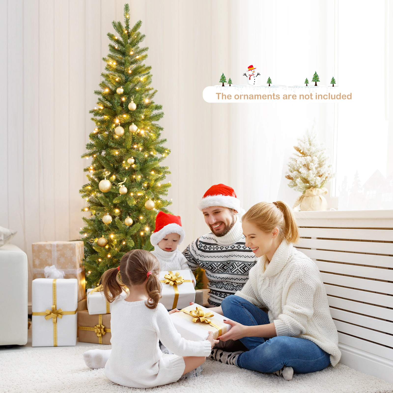 LJG 7.5 Feet Pre-Lit Full Artificial Christmas Tree with Warm White and Multi-Color LED Lights