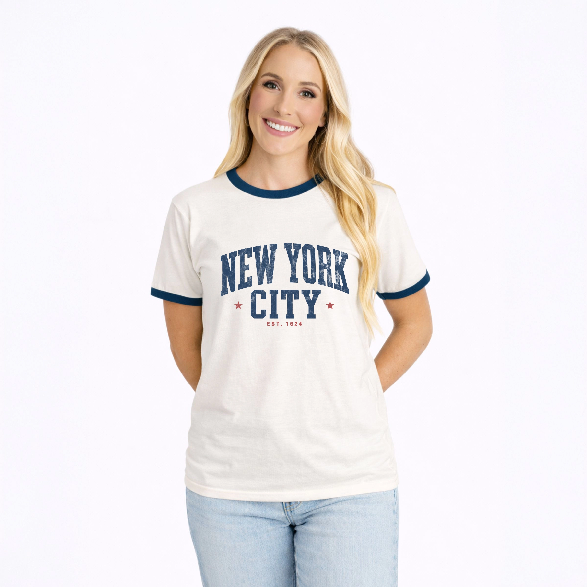 Simply Sage Market - Women's Ringer Graphic T-Shirt New York City Varsity Stars