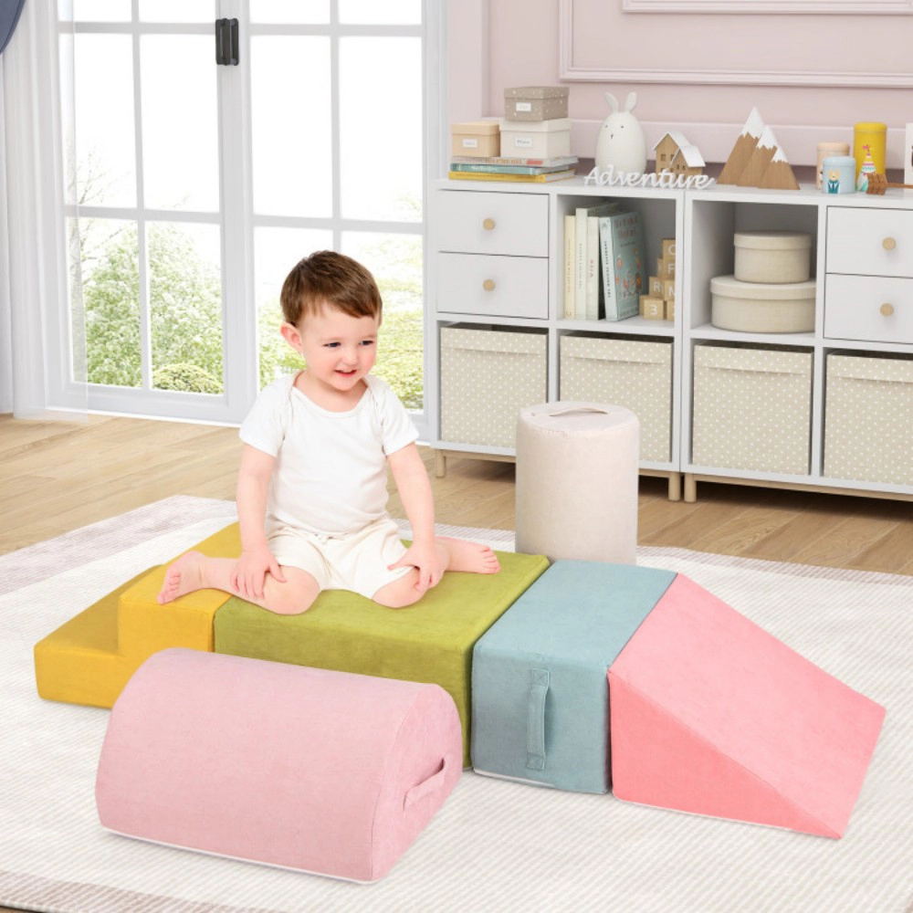 SUGIFT 6-Piece Baby Climbing Blocks with 30D High-Density Foam and Carrying Handles Ages 1-3 Macaron Multicolor