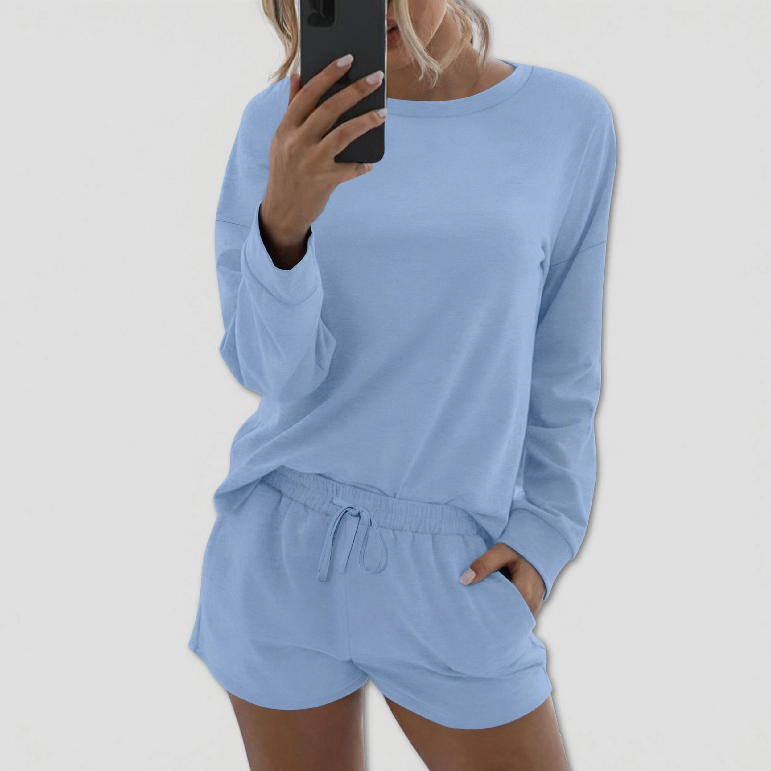 Ekouaer Womens Pajama Sets 2 Piece Lounge Set Casual Long Sleeve With Shorts Loungewear
