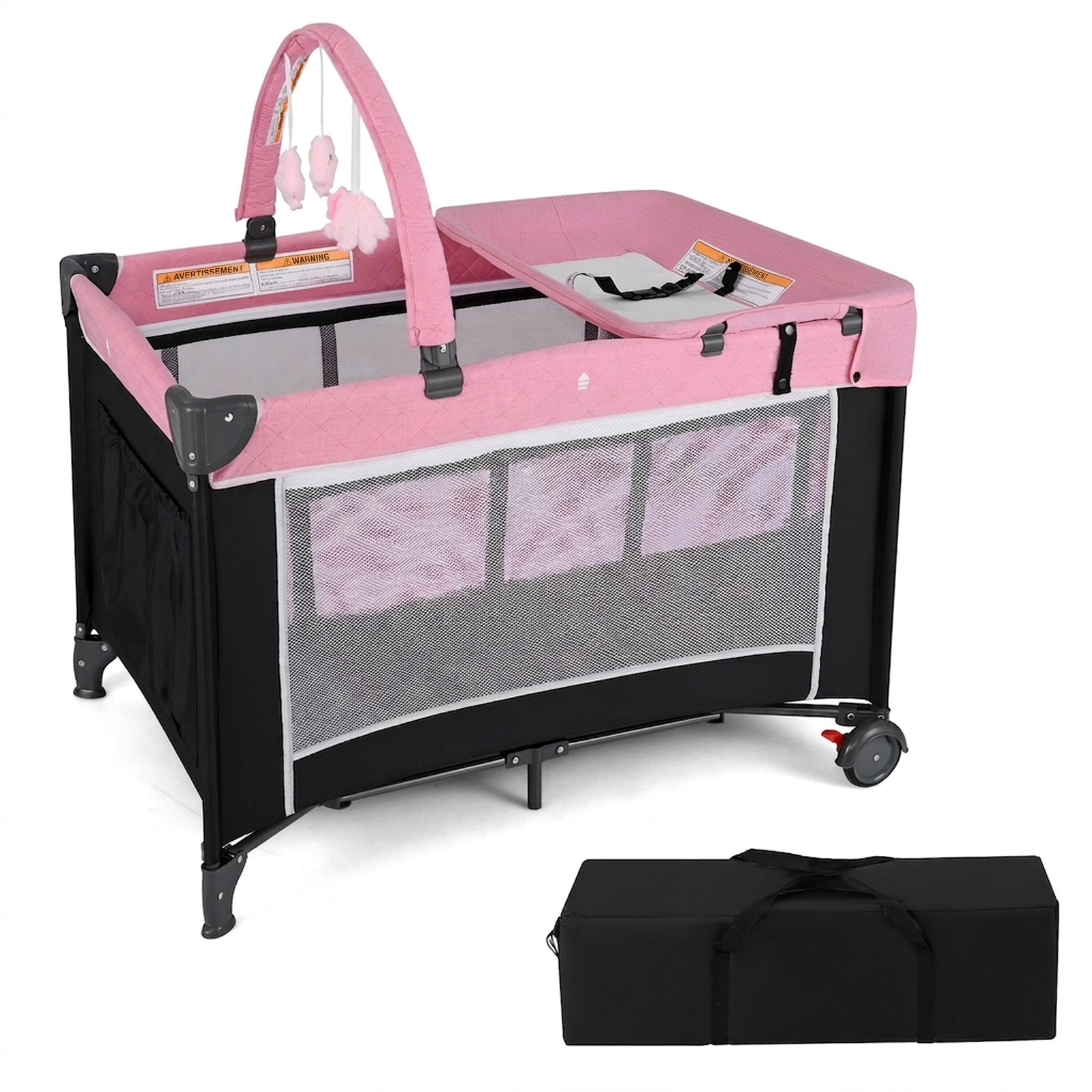 SUGIFT 3-in-1 Portable Baby Crib Bassinet and Playpen with Waterproof Changing Table 19.8-lb Capacity Ages 0-3 Years