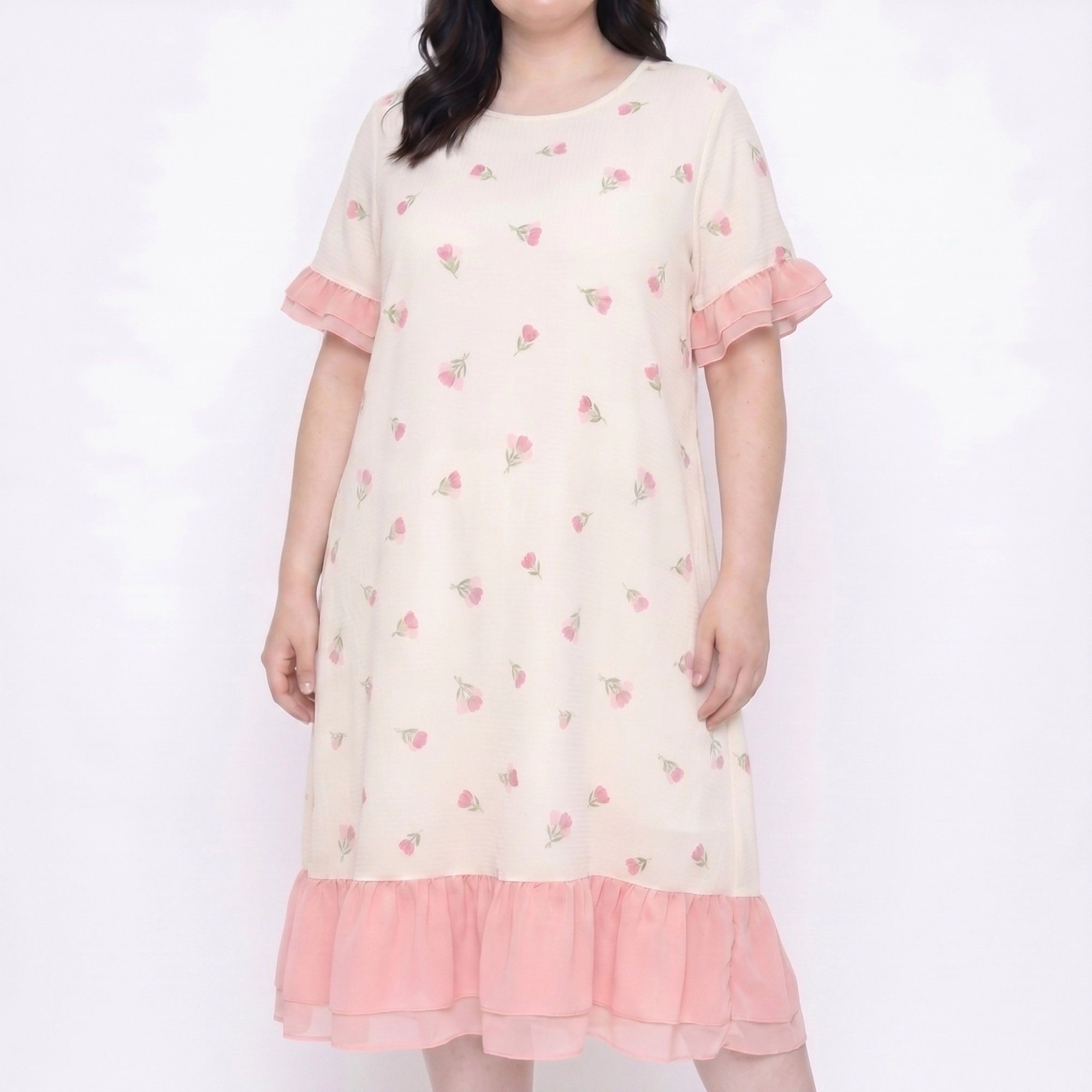 Anna-Kaci Women's Short Sleeve Floral Midi Nightgown Ruffle Trim Relaxed Sleep Dress