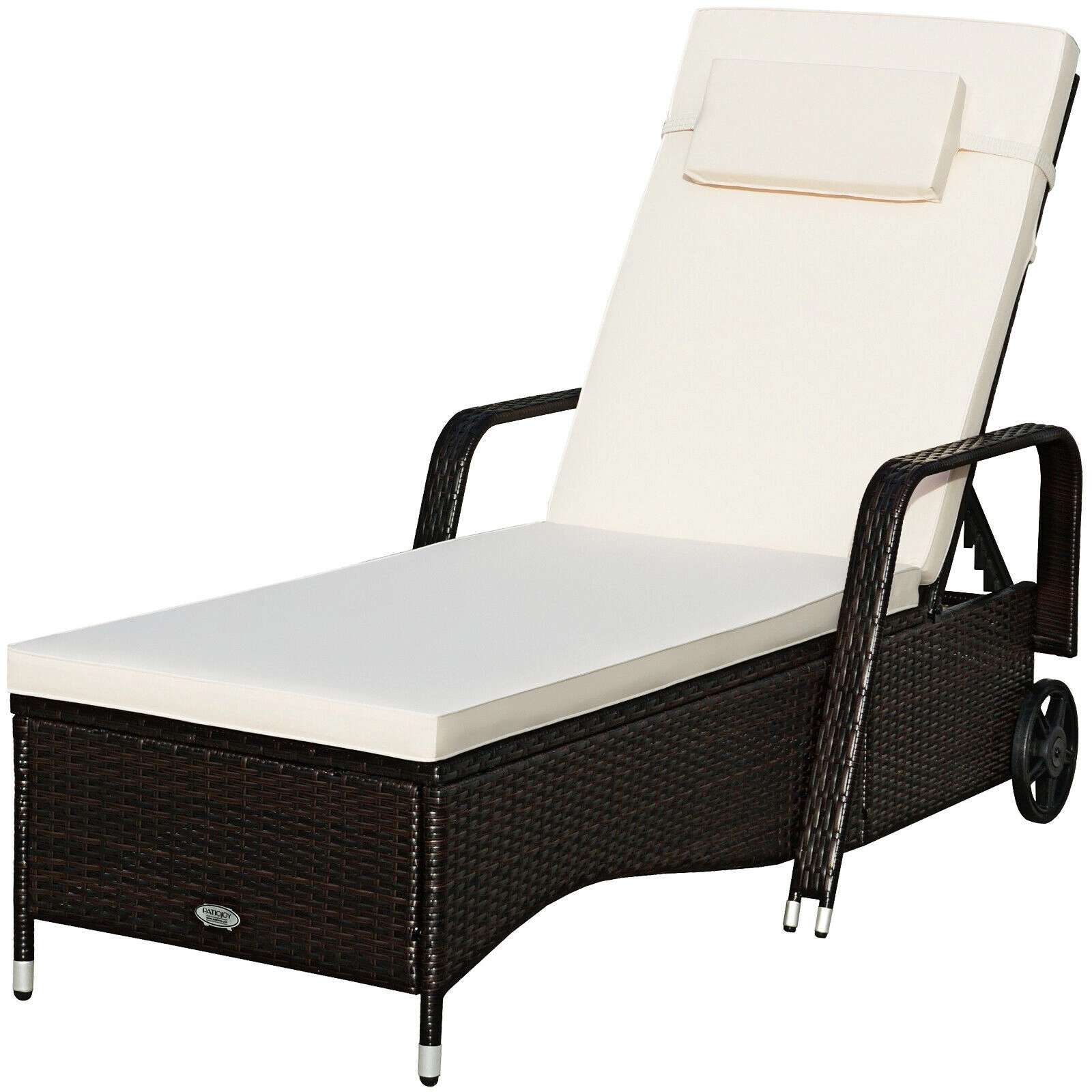LJG Outdoor Recliner Cushioned Chaise Lounge with Adjustable Backrest