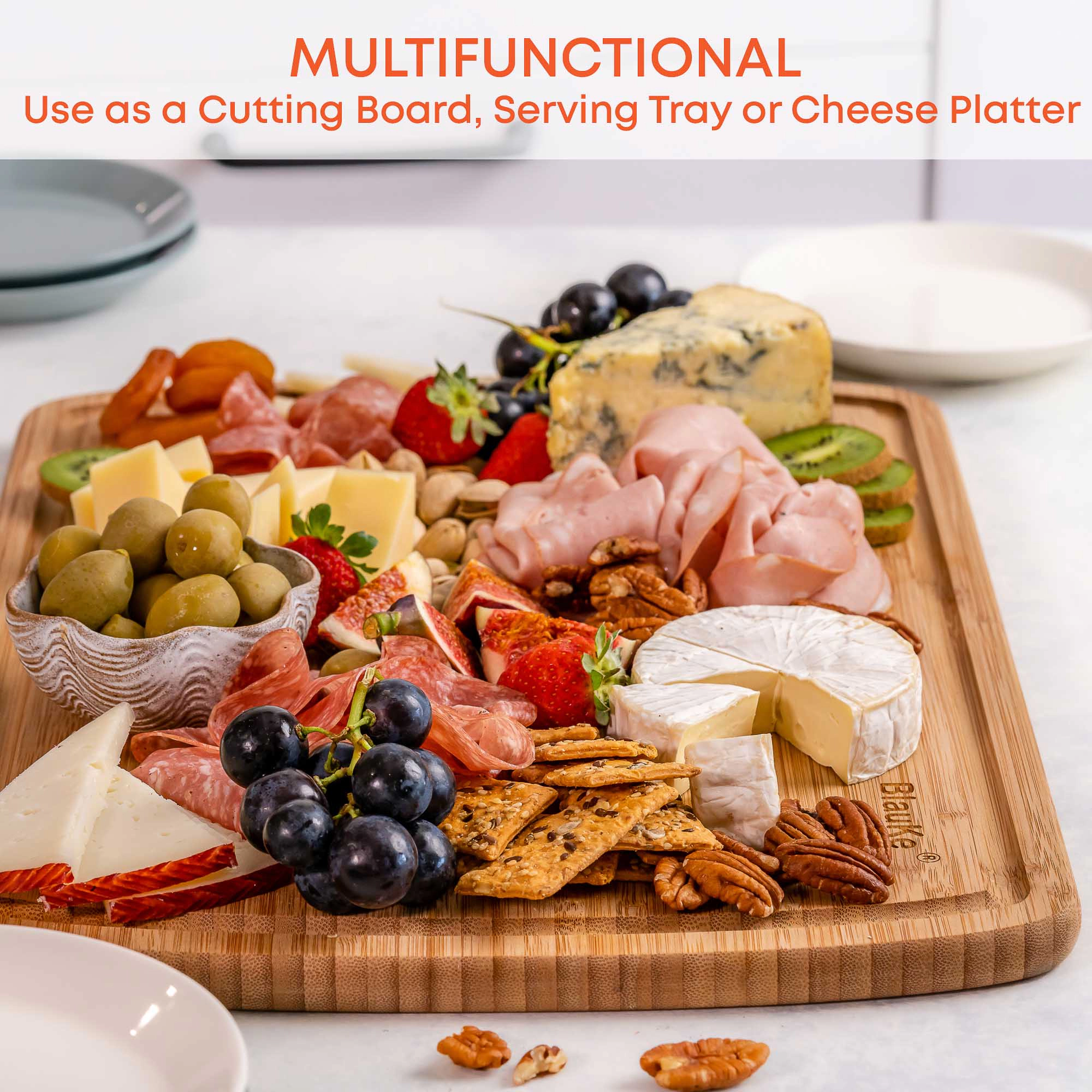 Extra Large Wood Cutting Board - Butcher Block with Juice Groove, Serving Tray - Wooden Chopping Board for Kitchen