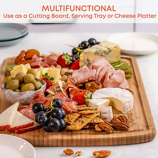 Extra Large Wood Cutting Board - Butcher Block with Juice Groove, Serving Tray - Wooden Chopping Board for Kitchen