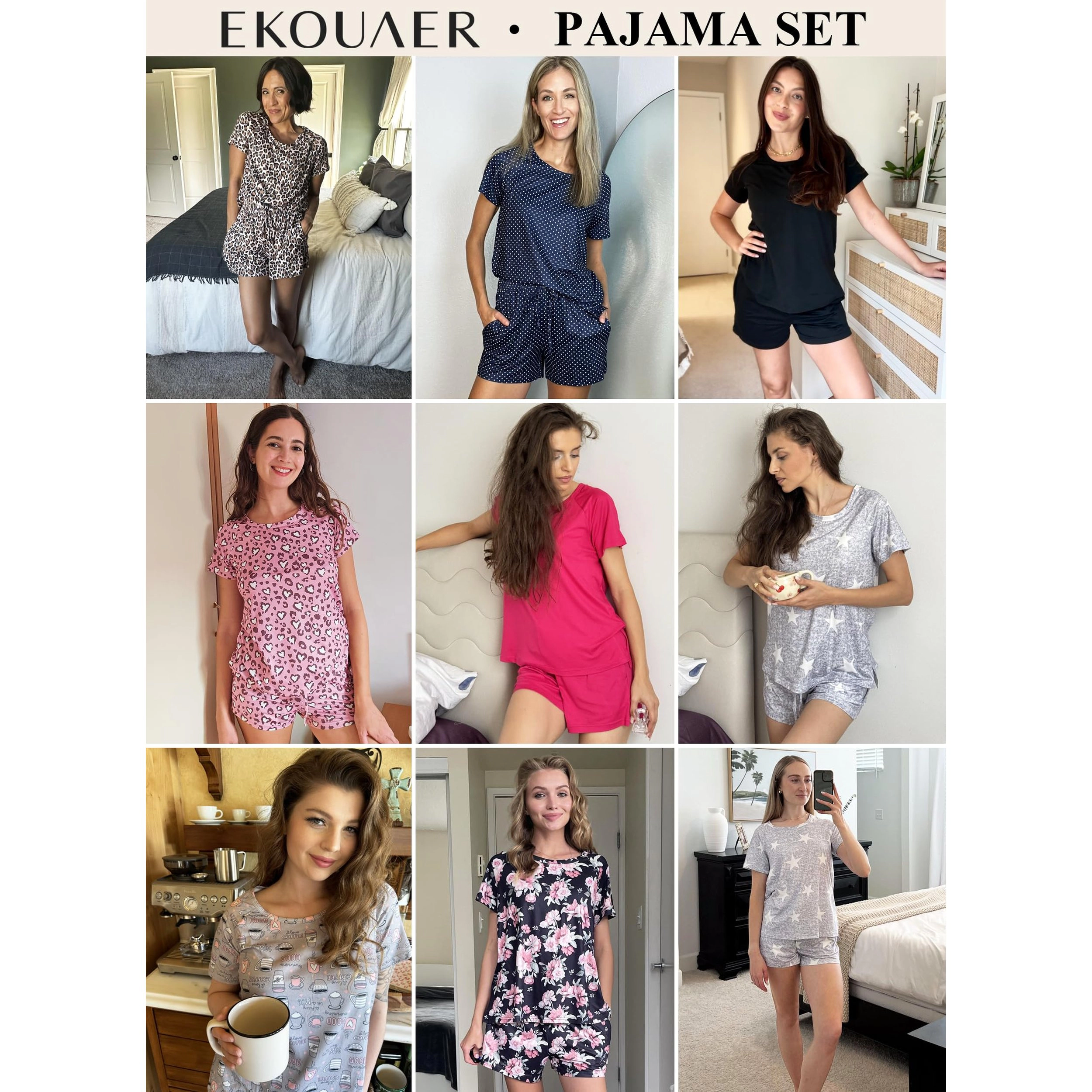 Ekouaer Women's Pajamas Set Short Sleeve Sleepwear Lounge Shorts