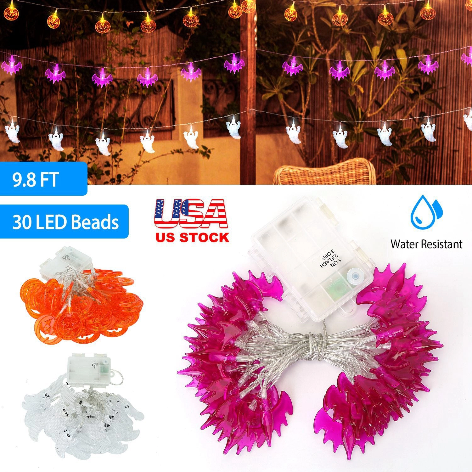 GBruno LED Ghost String Lights 30-Bulb 9.8ft