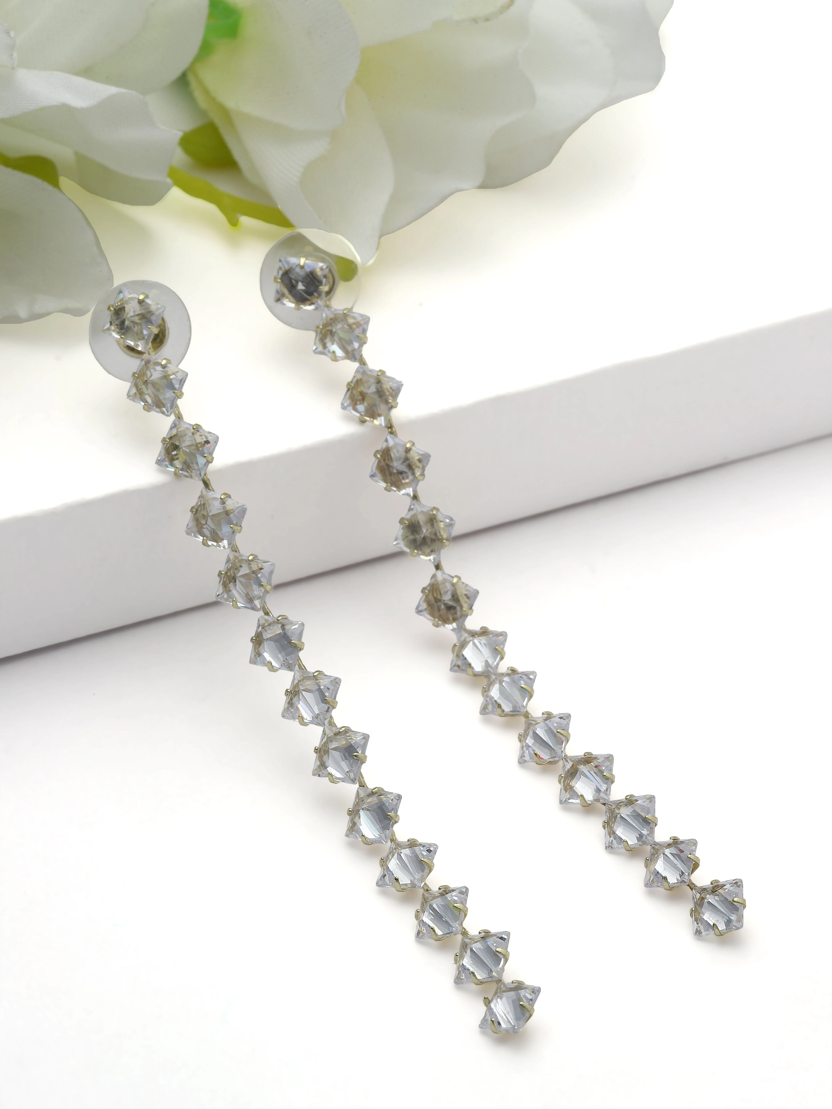 AGP PARIS Womens Crystal Line Drop Earrings