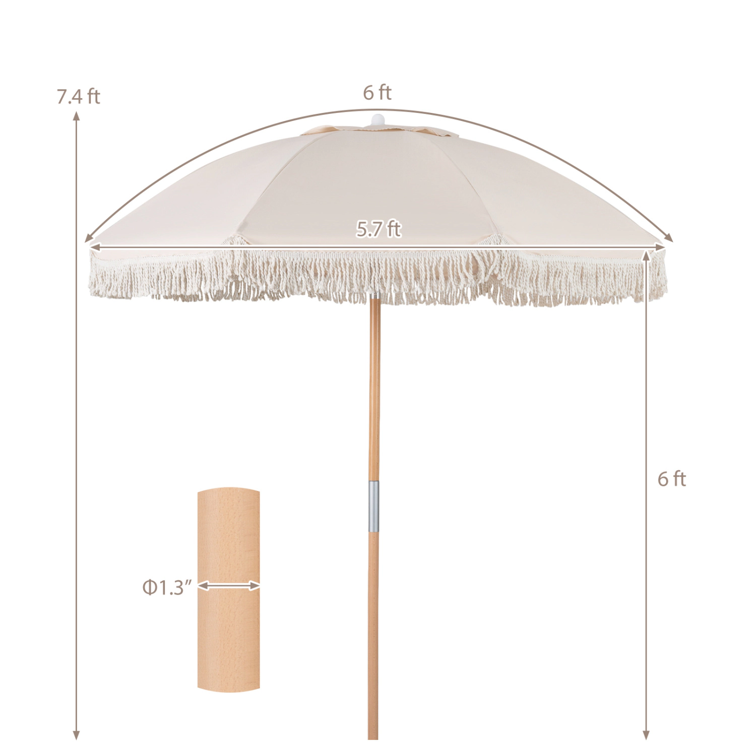 SlickBlue 6 FT Outdoor Patio Umbrella with Tilt Function and Tassel Design
