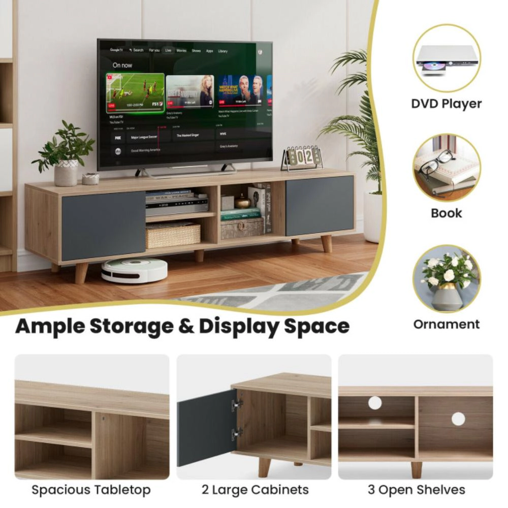 Hivvago 63 Inch Tv Stand With 2 Doors And Open Shelves For Living Room