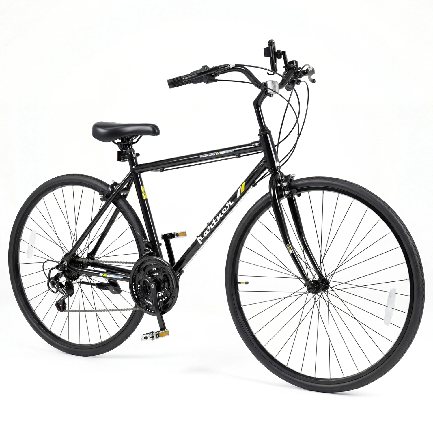 LJG 700C Hybrid Bike for Adult with 18-Speed Shimano Drivetrain and Phone Holder