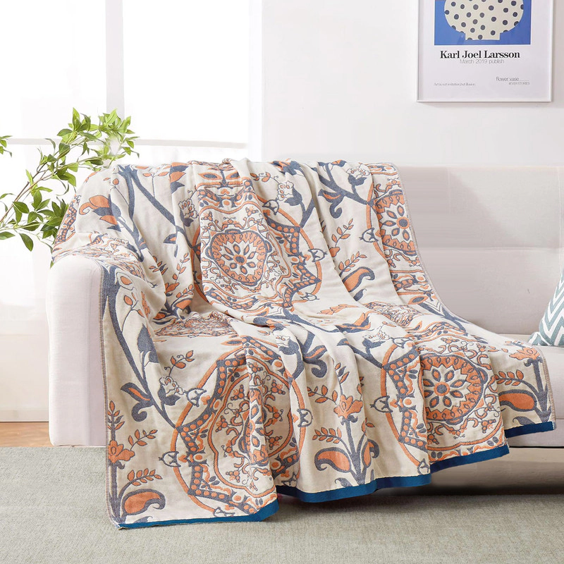 Unikome Super Soft Breathable Cotton Throw Blanket - Lightweight Textured Blanket, 60x80"