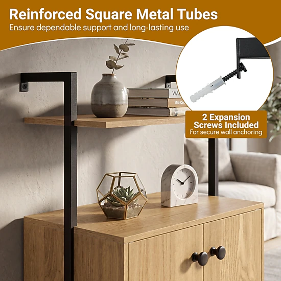 SUGIFT Natural Wall Mount Bookshelf with 2-Door Cabinet and Open Shelves 21.5-in W 38-in H 132-lb Total