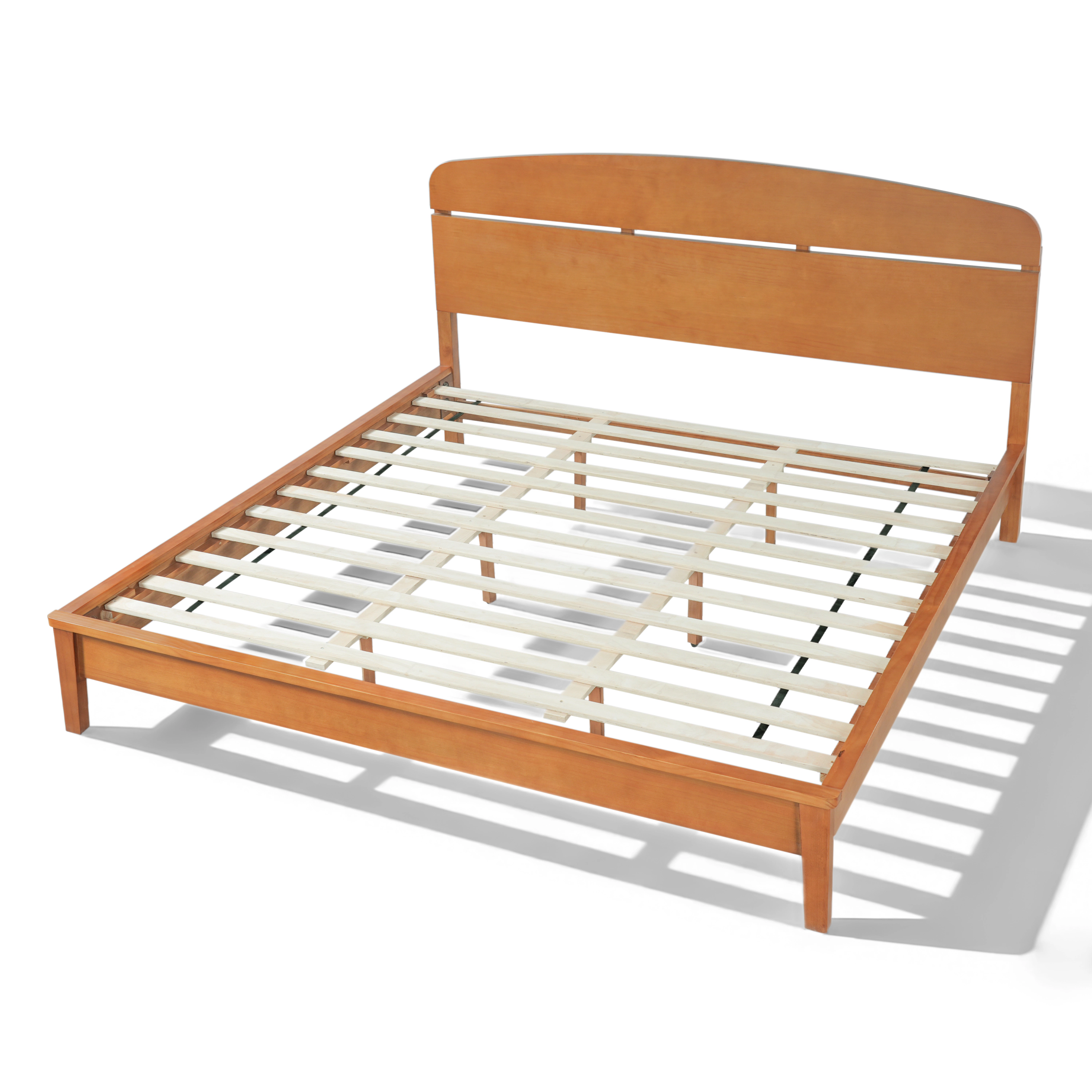 Flynama King Solid Wood Platform Bed with Curved Headboard, Slat Support