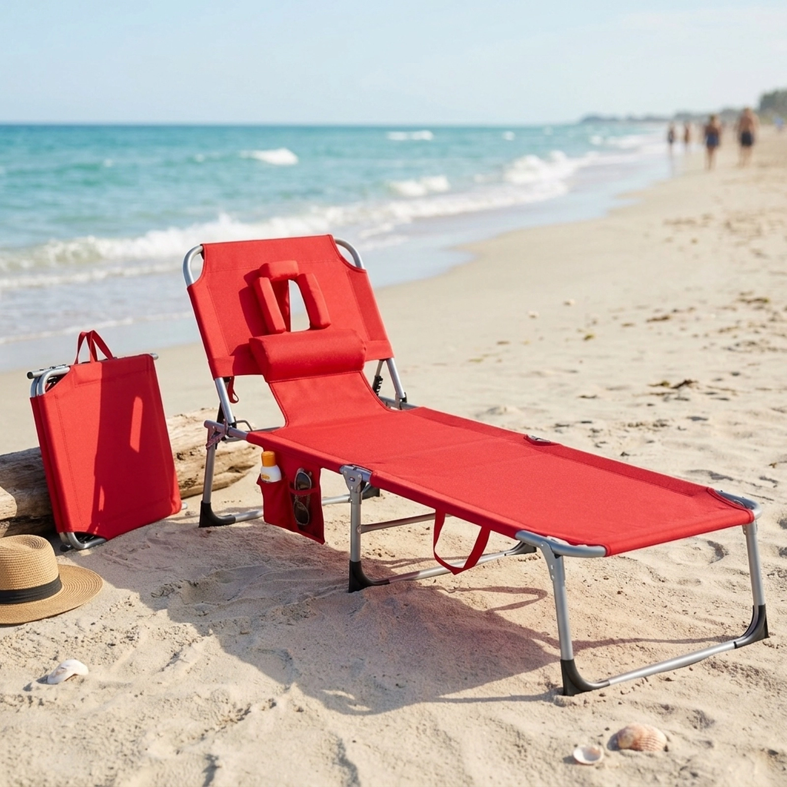 SUGIFT Set of 2 Red Folding Tanning Chaise Lounge Chairs with Face Holes and Head Pillows