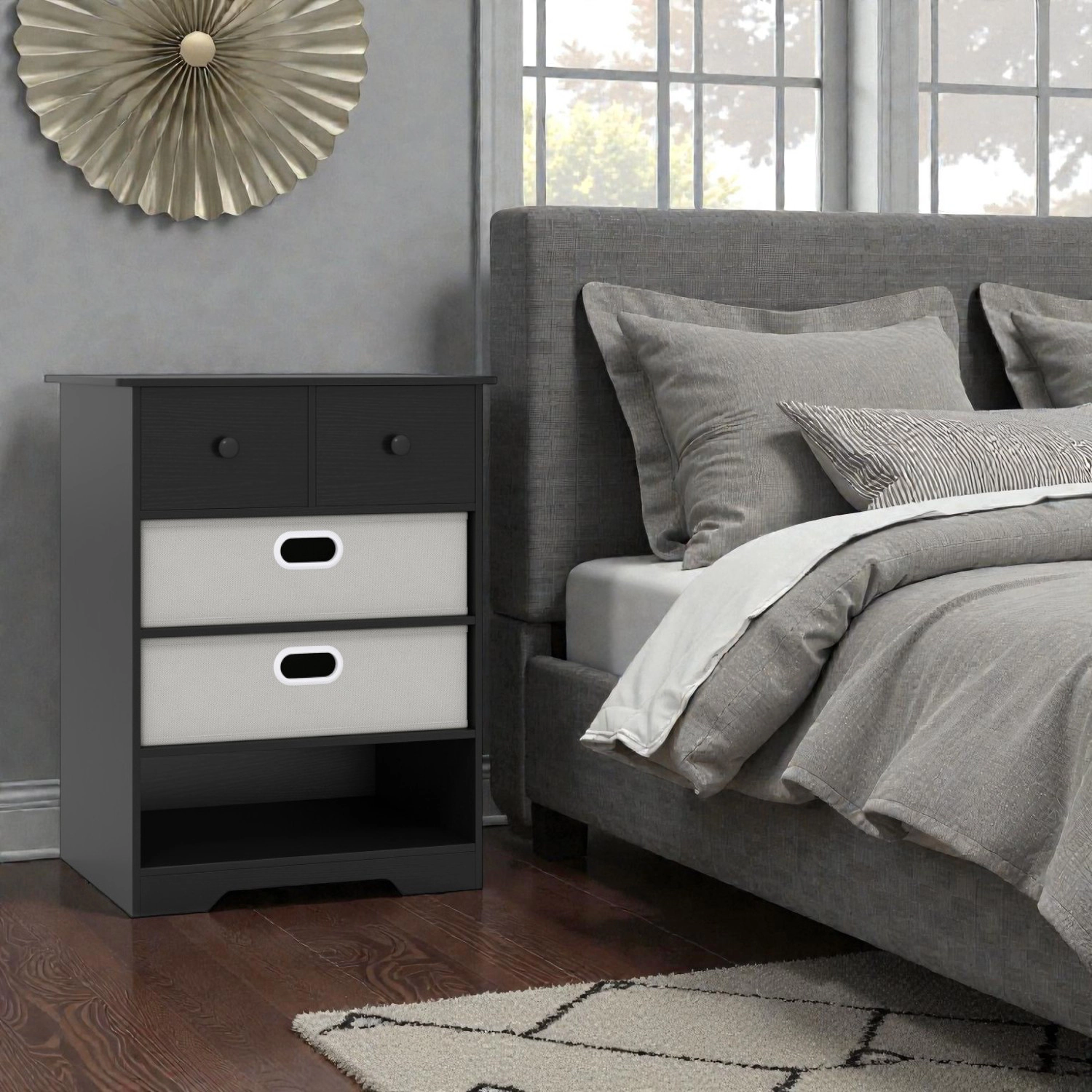 Hivvago Modern 4-Drawer Chest with Open Storage Shelves