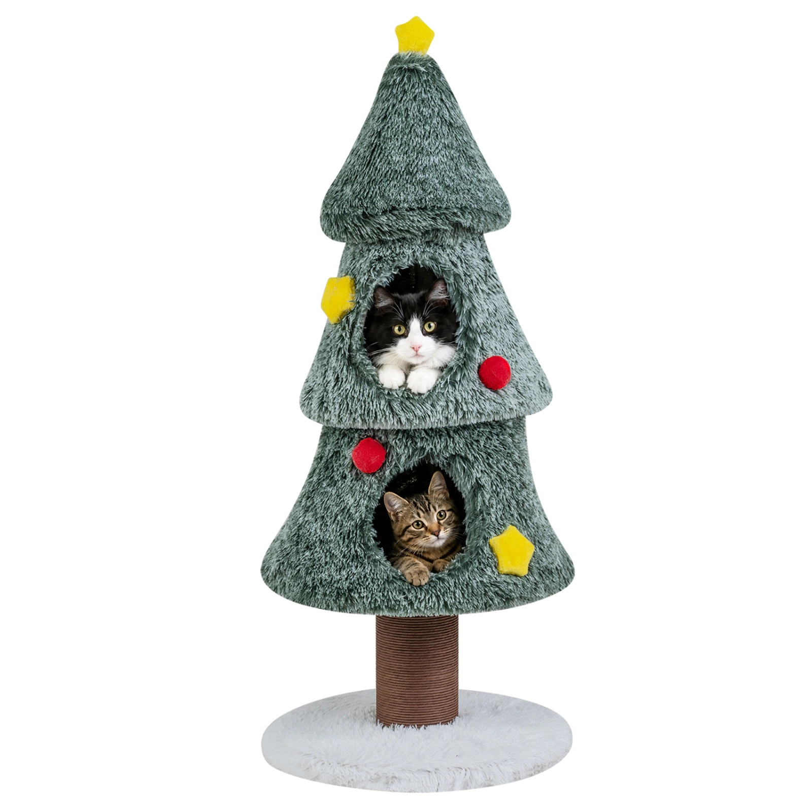 SUGIFT 50-in Tall Christmas Tree Shaped Cat Tree Tower with 2 Condos Scratching Post and Plush Perch