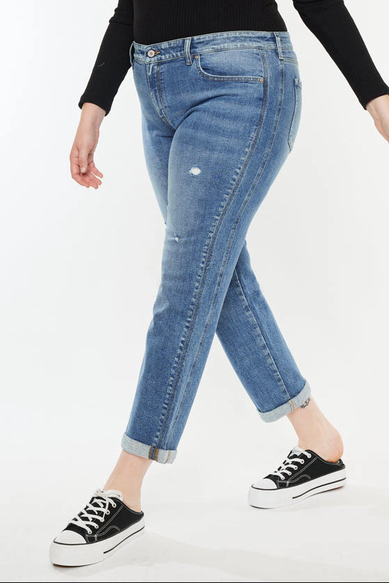Kancan Women's Plus Mid Rise Slim Boyfriend Jeans Yvonne