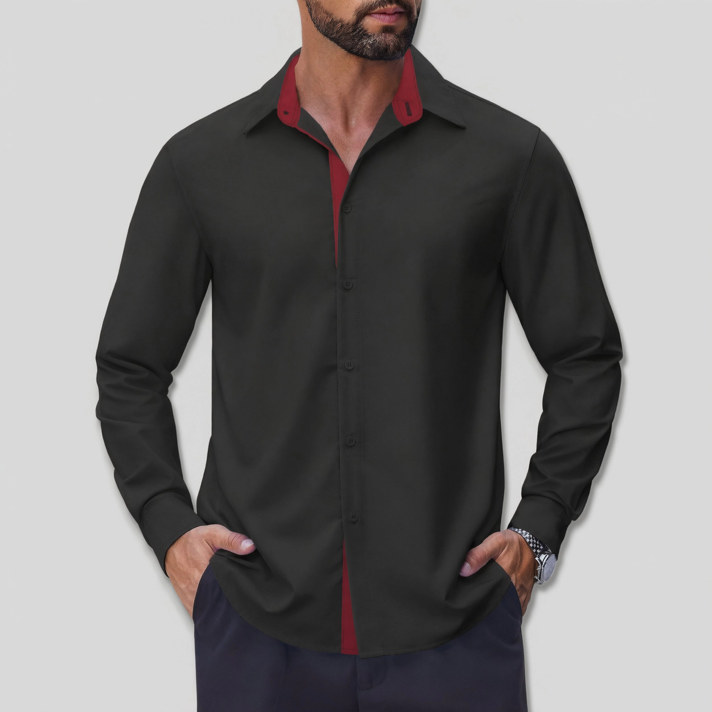 COOFANDY Mens Contrast Collar Long Sleeve Shirt Button Down Dressy Casual Fall Top