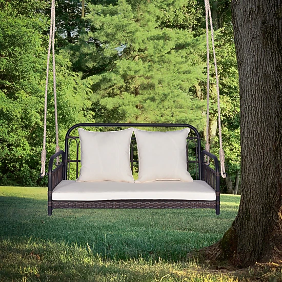 Hivvago 880Lbs Wicker Hanging Porch Swing With Cushions