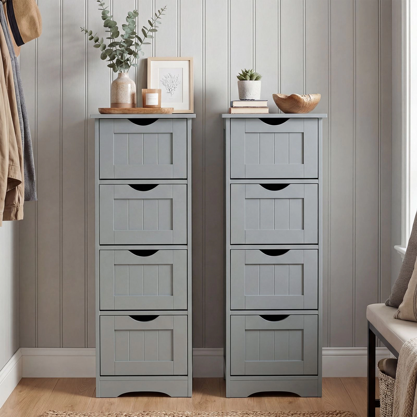 SlickBlue Narrow Bathroom Floor Cabinet with 4 Drawers, Gray