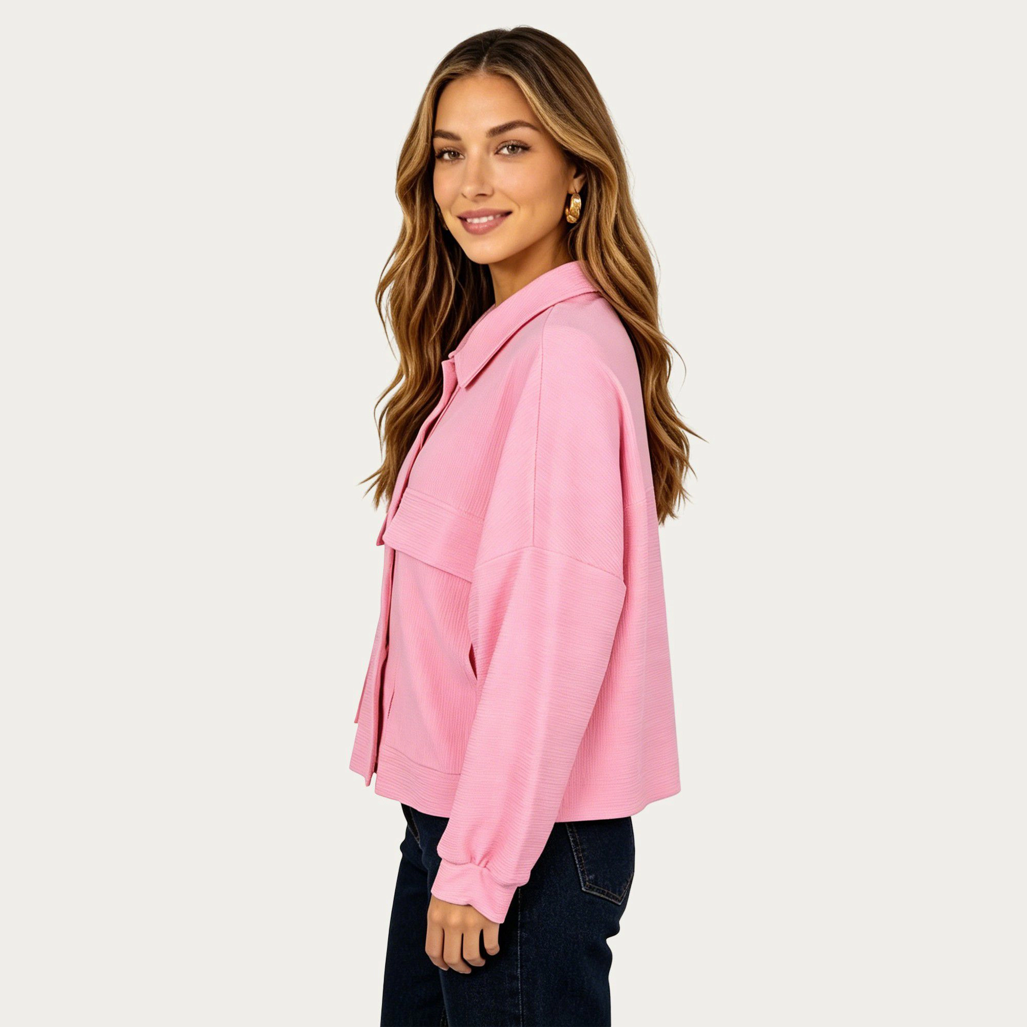 Anna-Kaci Women's Textured Knit Button Front Jacket with Oversized Chest Pockets Structured Hem and Everyday Silhouette