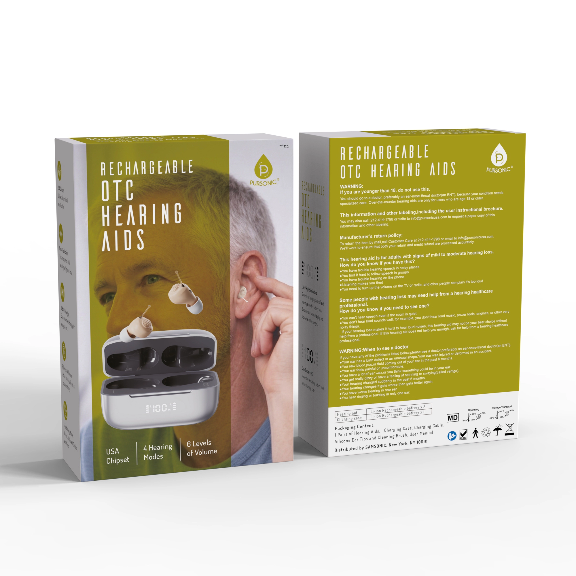 Pursonic Rechargeable OTC Hearing Aids for Adults with 4 Hearing Modes & 6 Adjustable Volume Levels