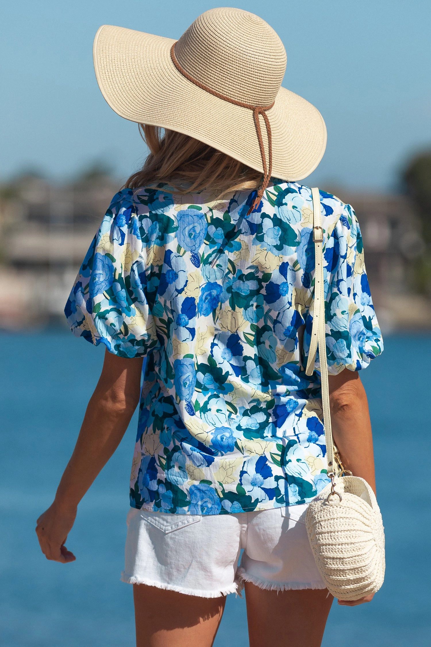 Threaded Pear Leilani Short Puff Sleeve Floral Blouse