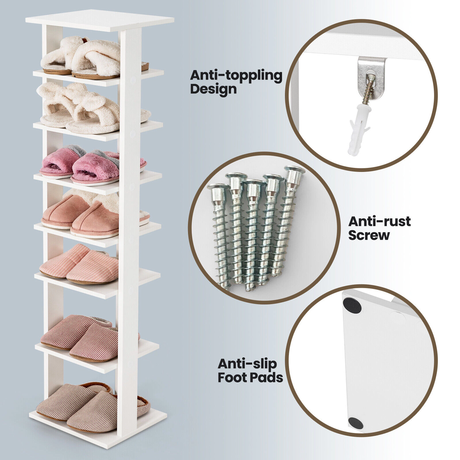SlickBlue 7 Tier Shoe Rack Tower with Adjustable Boot Storage