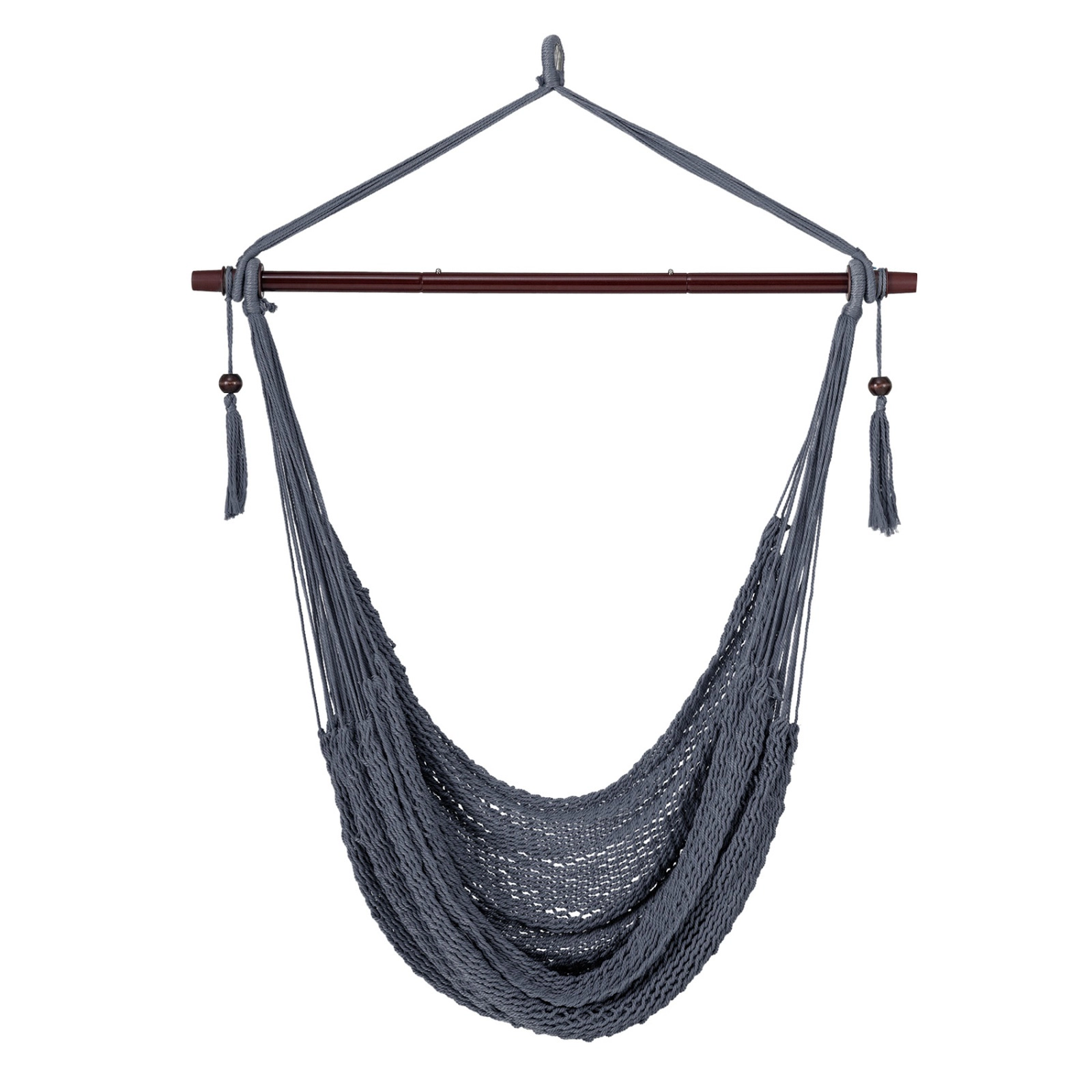 SUGIFT Caribbean Hammock Chair Gray with Metal Spreader Bar and Woven Rope Seat