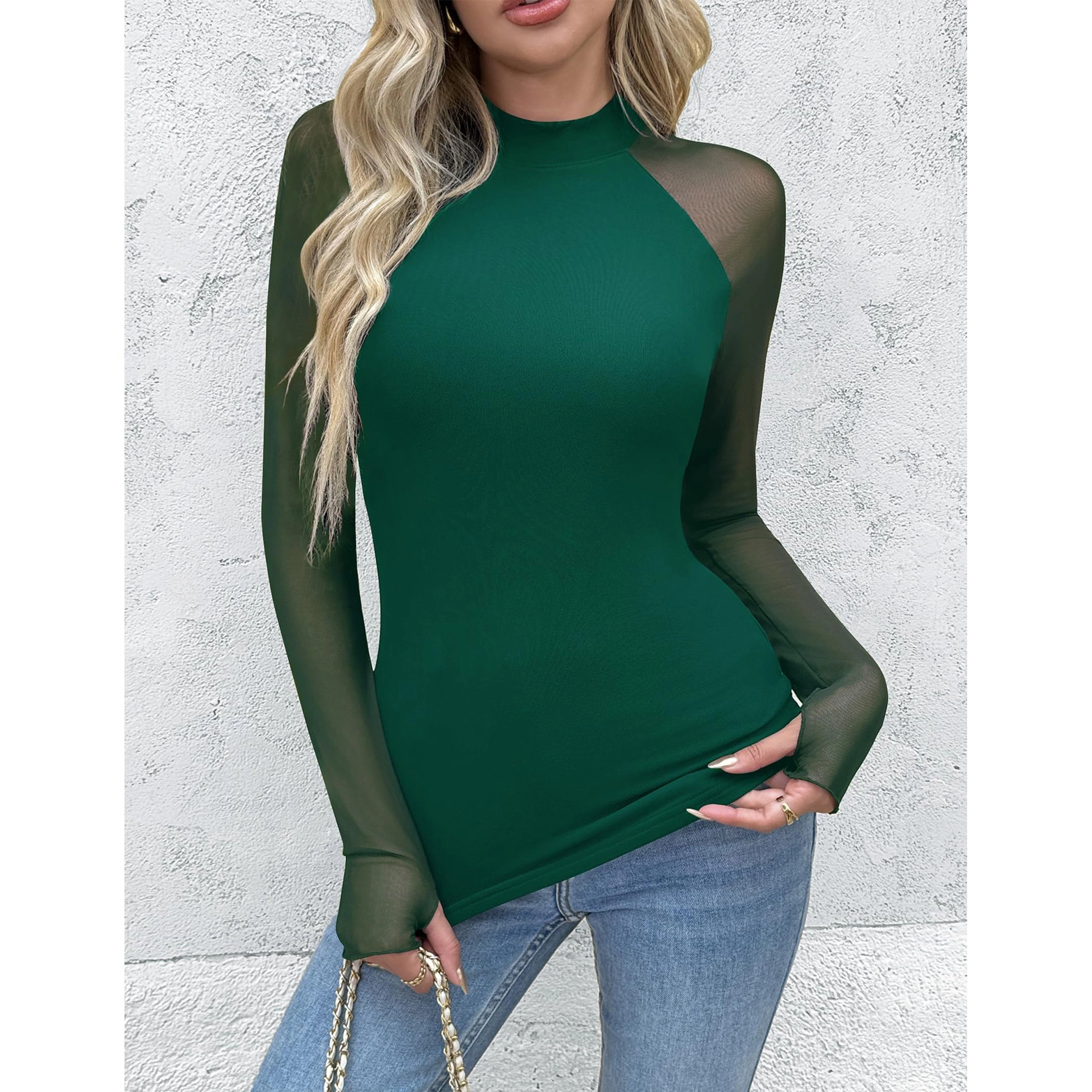 Zeagoo Women Mesh Mock Neck Blouse