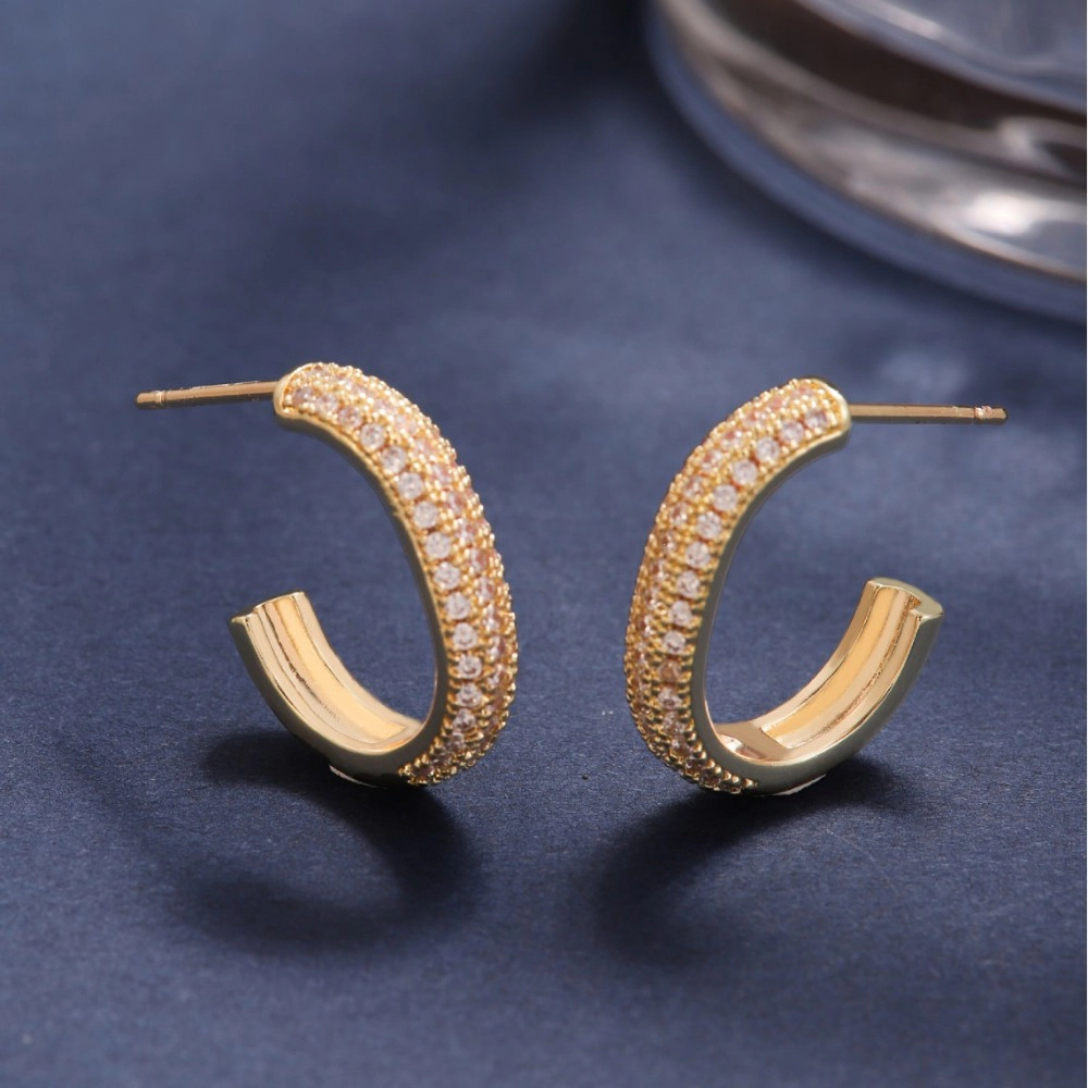 Iced Out Paved Cubic Zirconia Huggie Hoop Earring