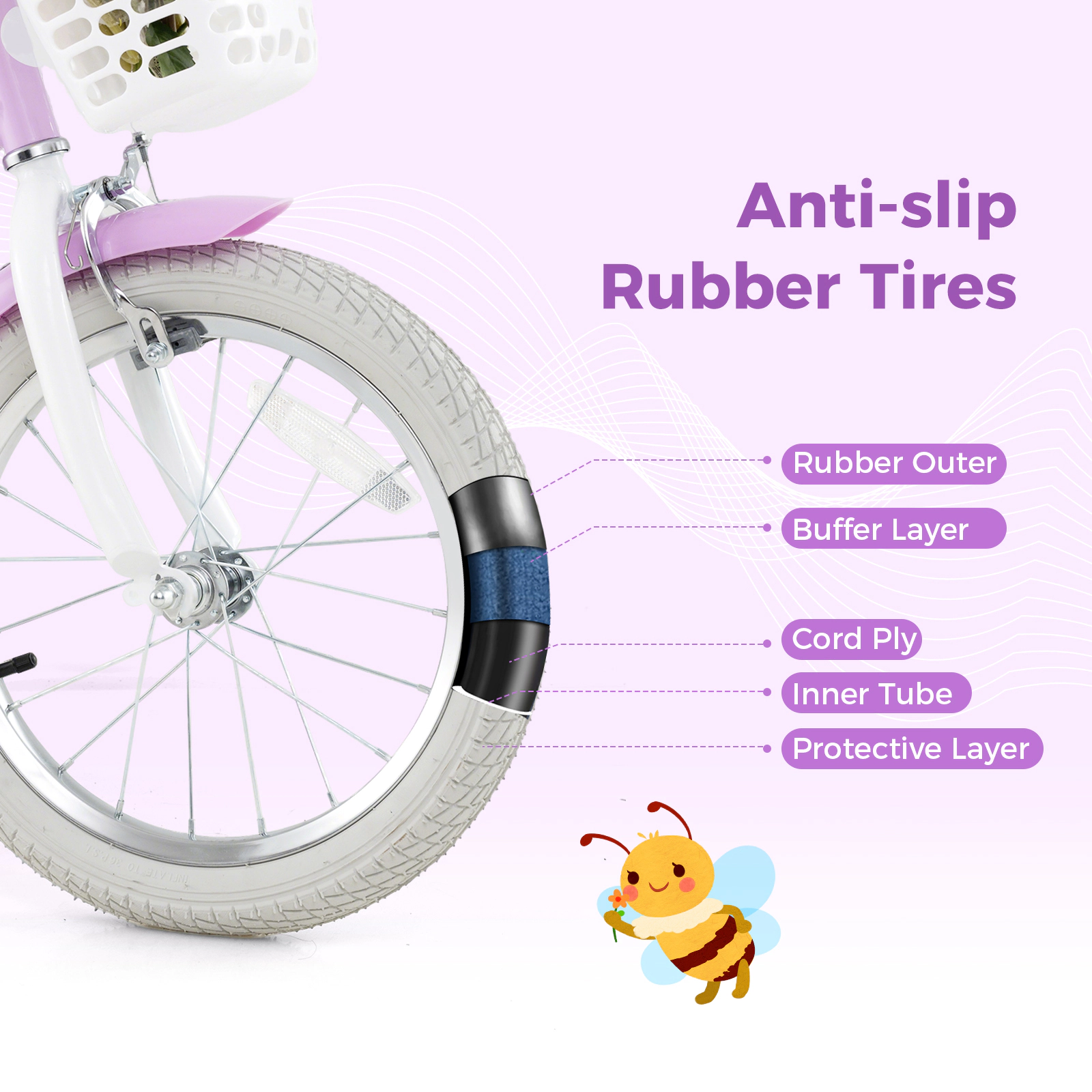 SUGIFT Purple Doll Seat Streamers Training Wheels and Front Basket Girls 16 Inch Bike