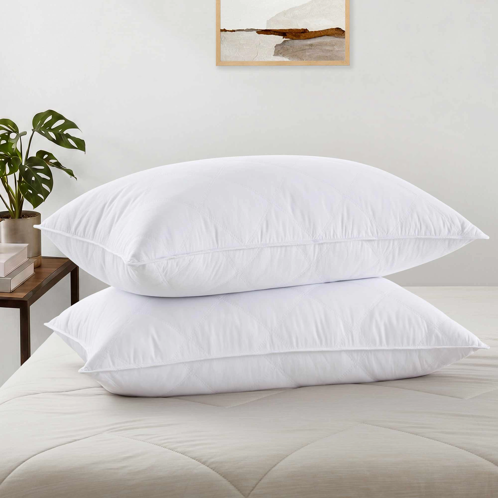 PeaceNest Diamond Stitch Goose Feather Hotel Bed Pillows Set of 2