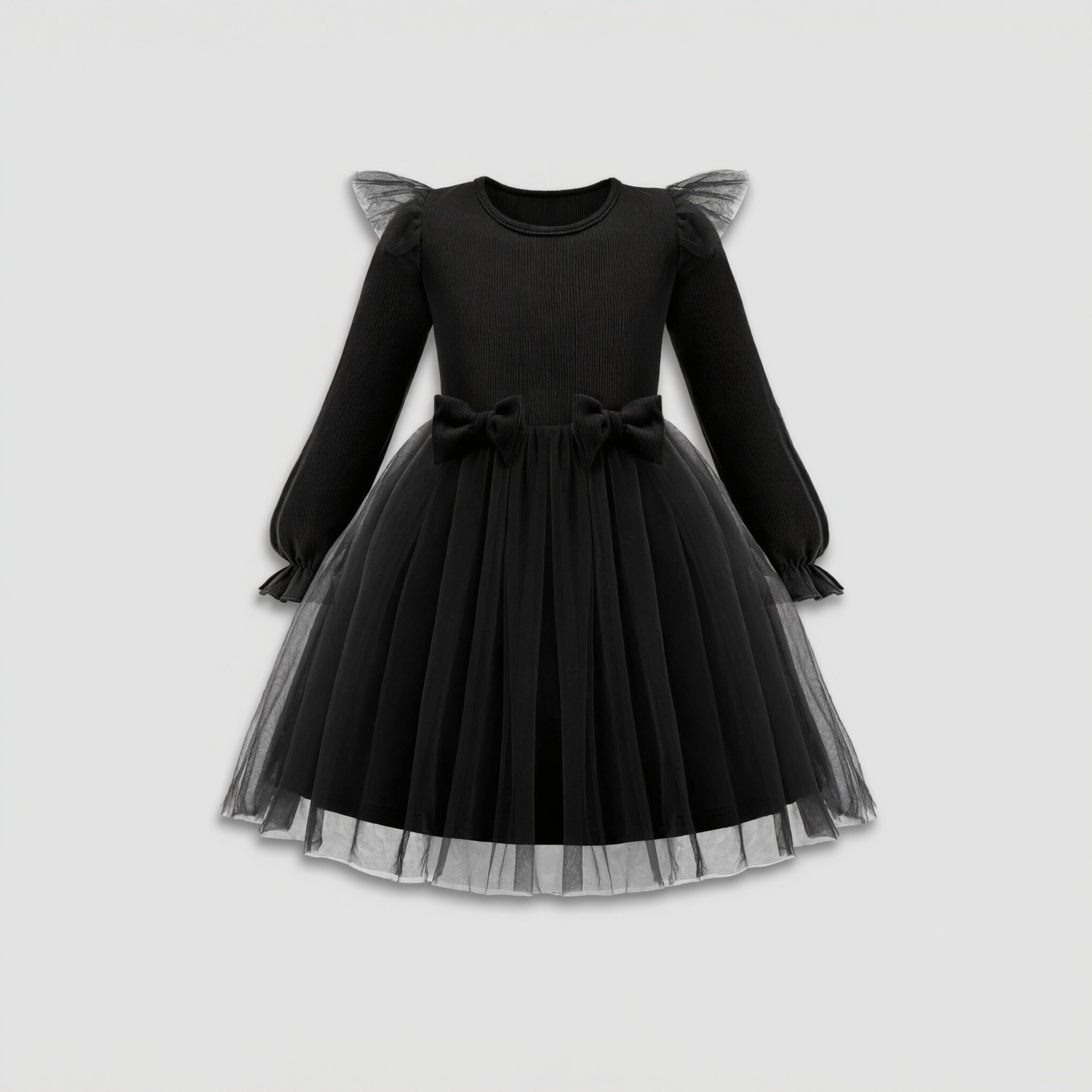 Arshiner Toddler Girls Tulle Dresses With Bow Tie Fall Winter Long Sleeve Formal Party Dress