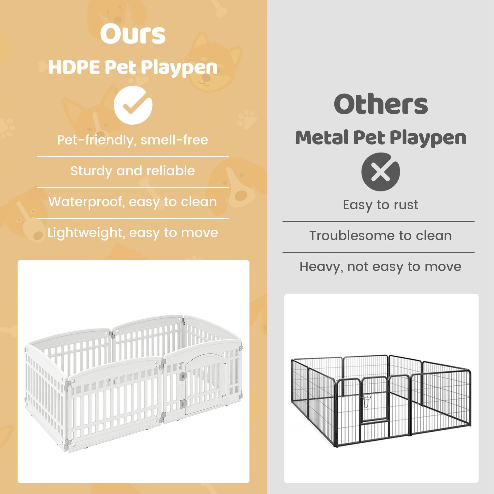 SUGIFT 6-Panel Plastic Dog Playpen 24-in Tall Indoor Outdoor Pet Fence with Locking Door White