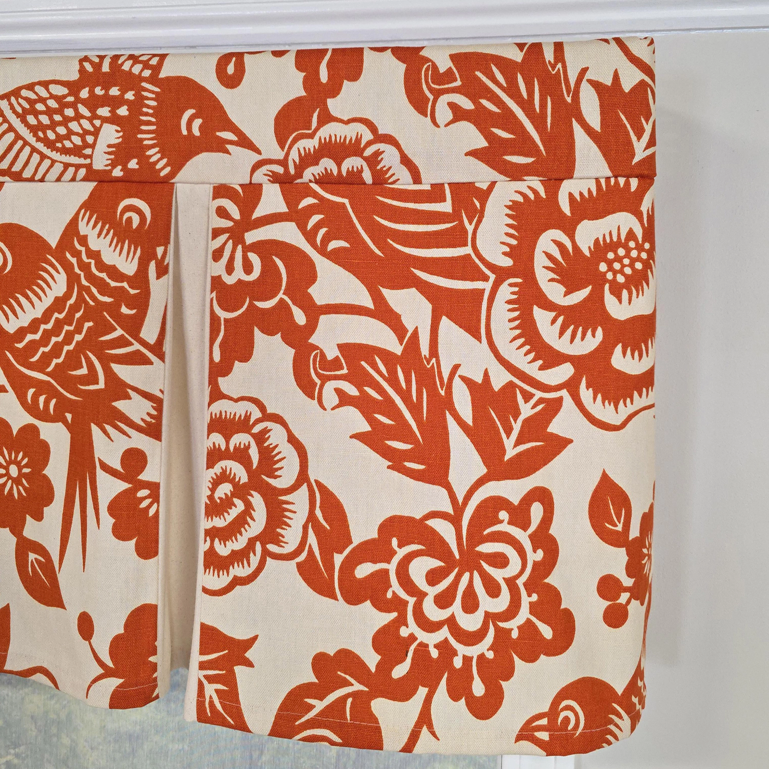 RLF Home Love Bird Pleated Window Valance 100% Cotton Rod Pocket 50" x 17" Orange