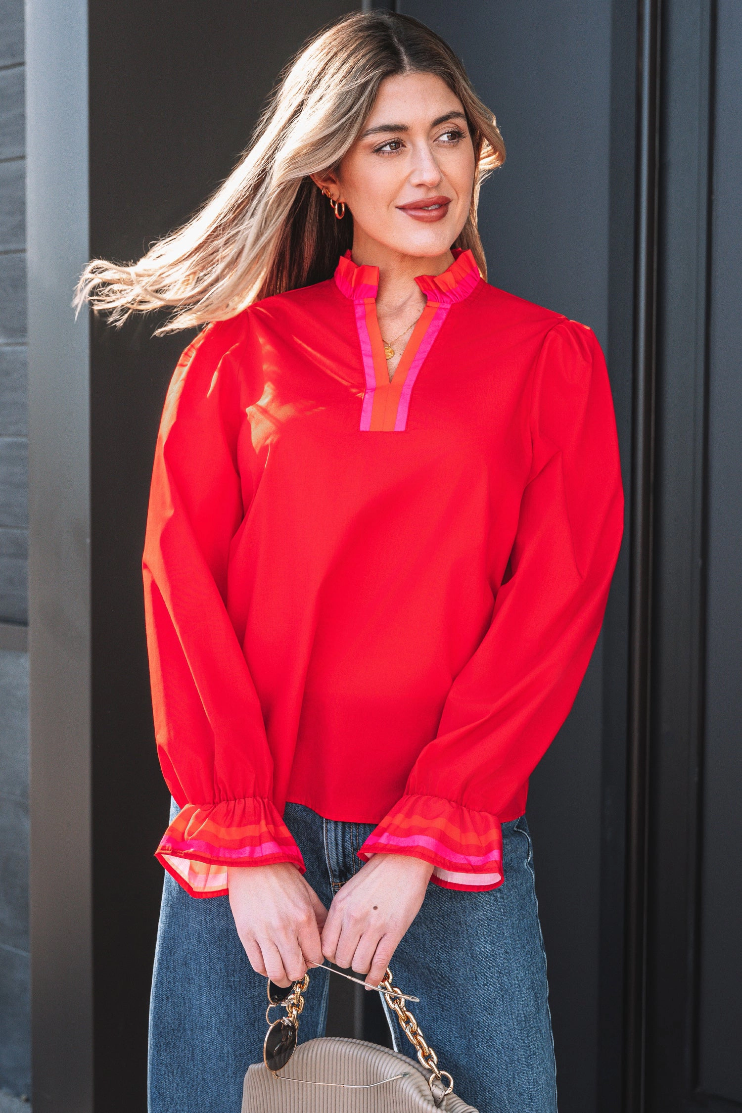 Threaded Pear Women's Celine Long Sleeve Blouse Top