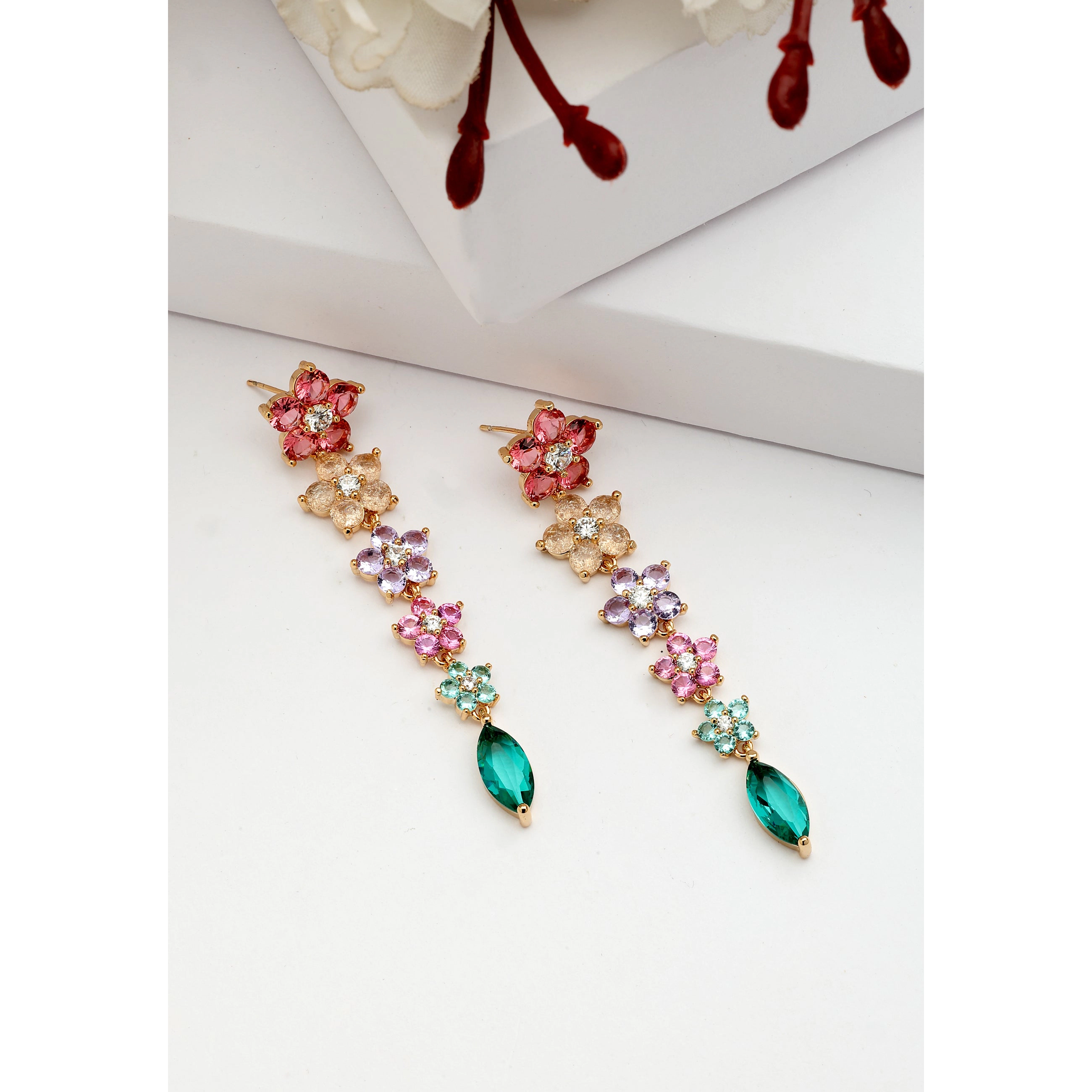 AGP PARIS Womens Diva Floral Long Drop Earrings