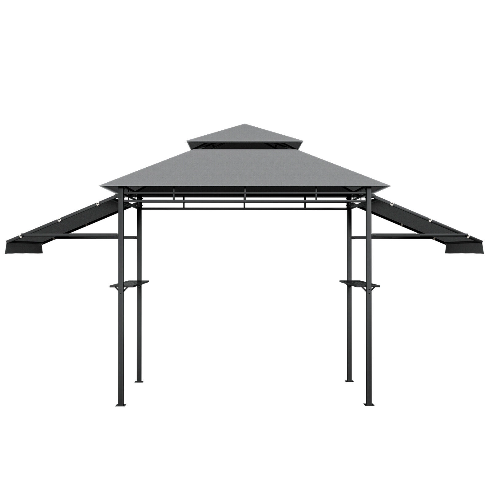 SUGIFT Patio BBQ Grill Gazebo Canopy with 2-Tier Roof and Dual Adjustable Side Awnings Beige/Gray