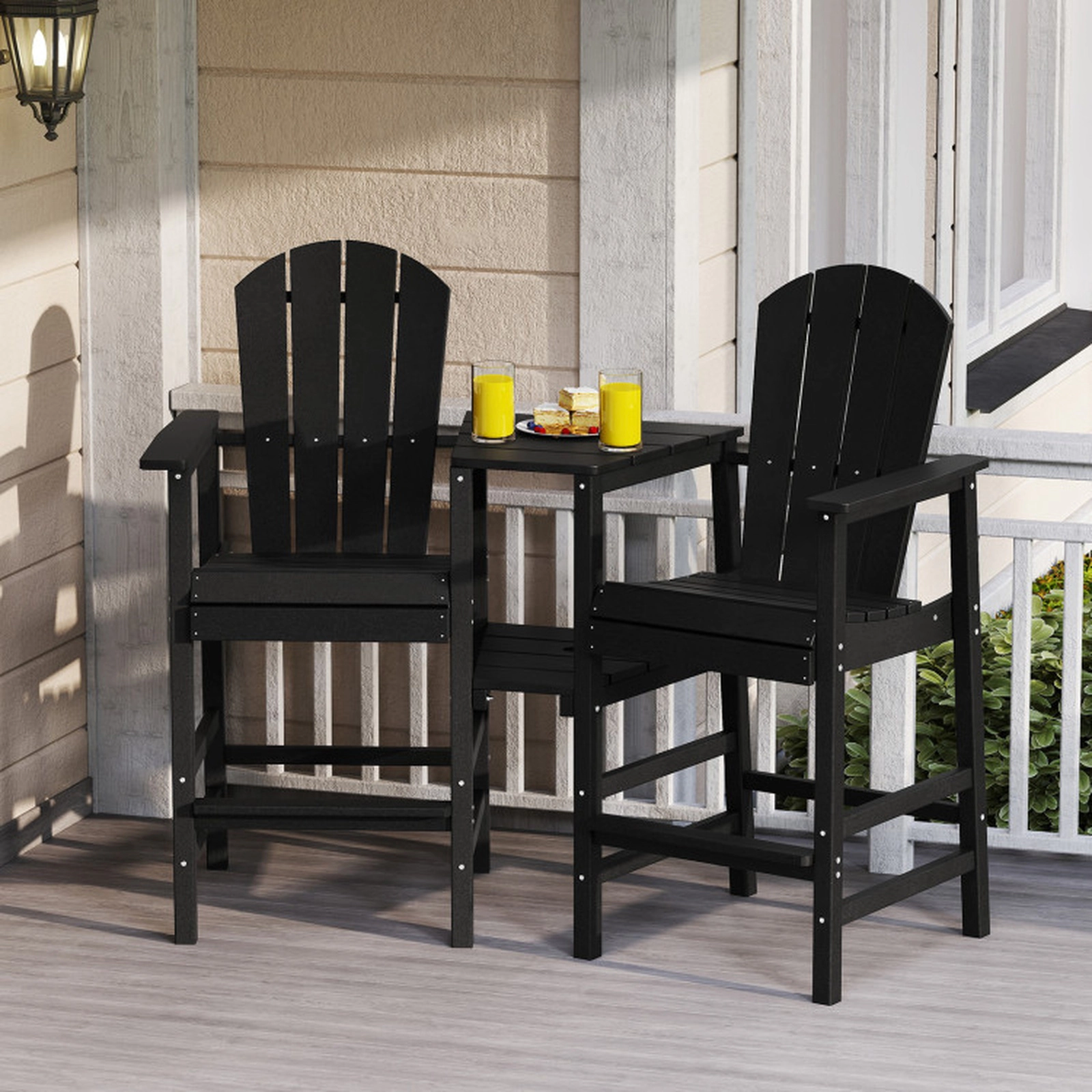 SUGIFT 2-Seat Adirondack Chair Set HDPE with Connecting Tray and Umbrella Hole