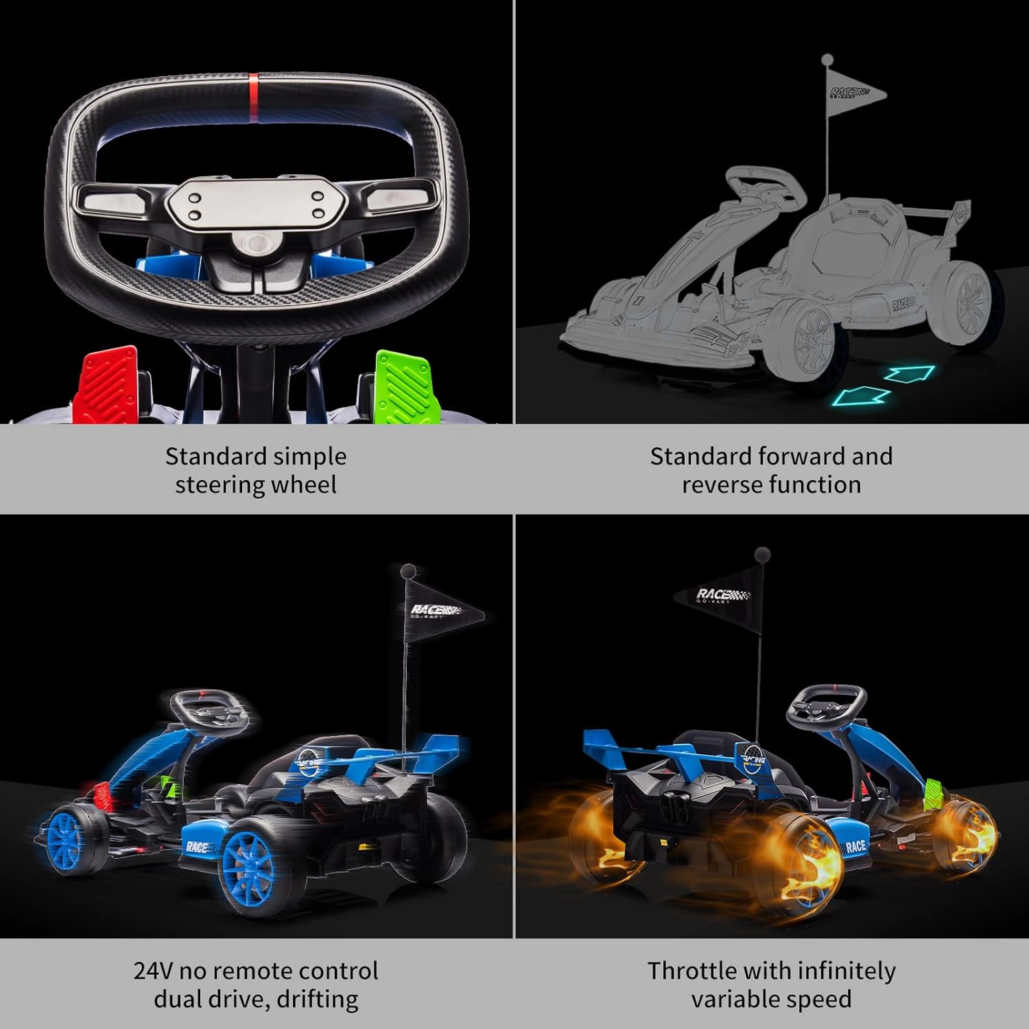 24V Kids Electric Drift Kart, 8.5MPH 300W Go Kart w/ Adjustable Seat, EVA Wheels, Dual Pedals