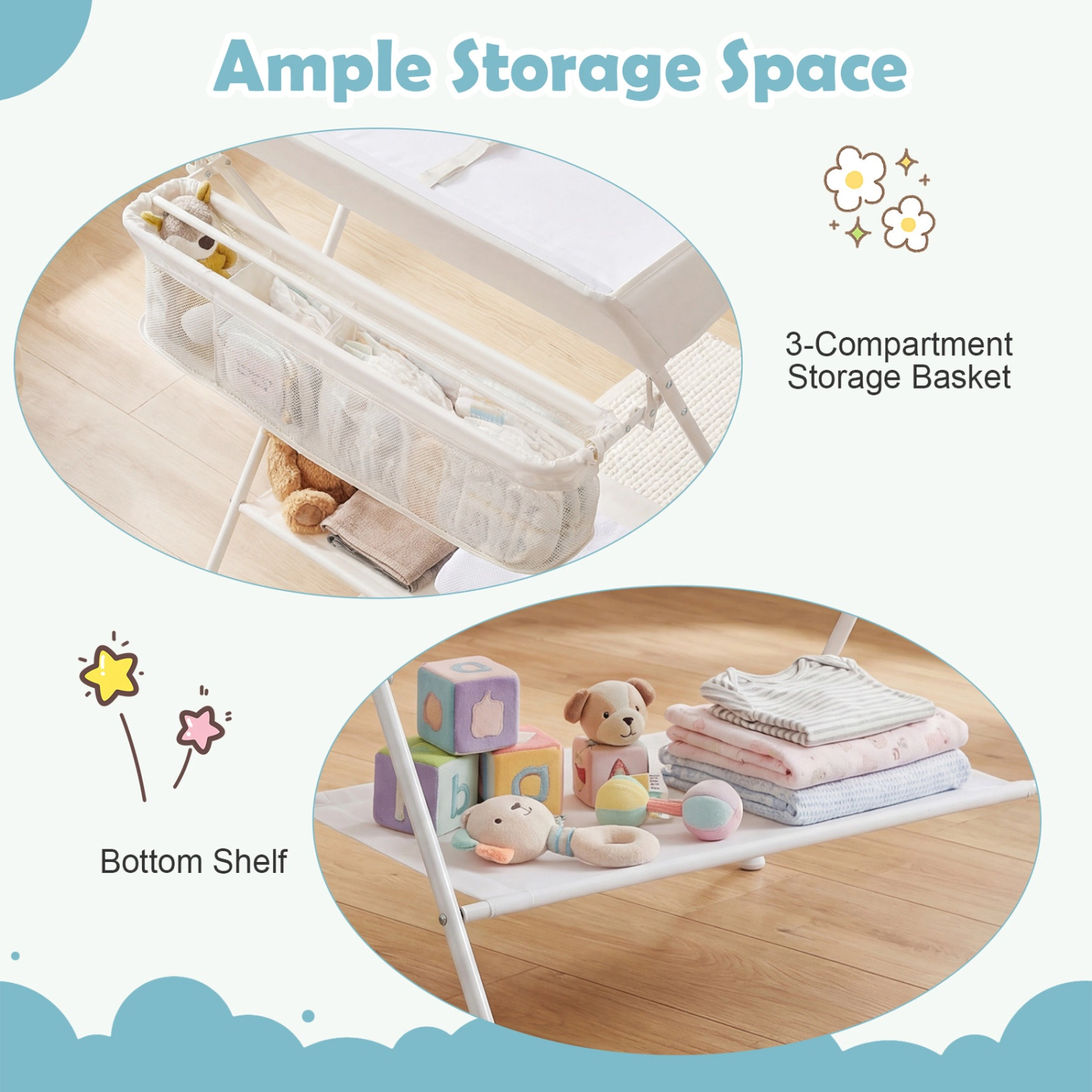 SUGIFT Foldable Steel Diaper Changing Table with Storage 24-lb Capacity Ages 0-12 Months Black/Gray Beige