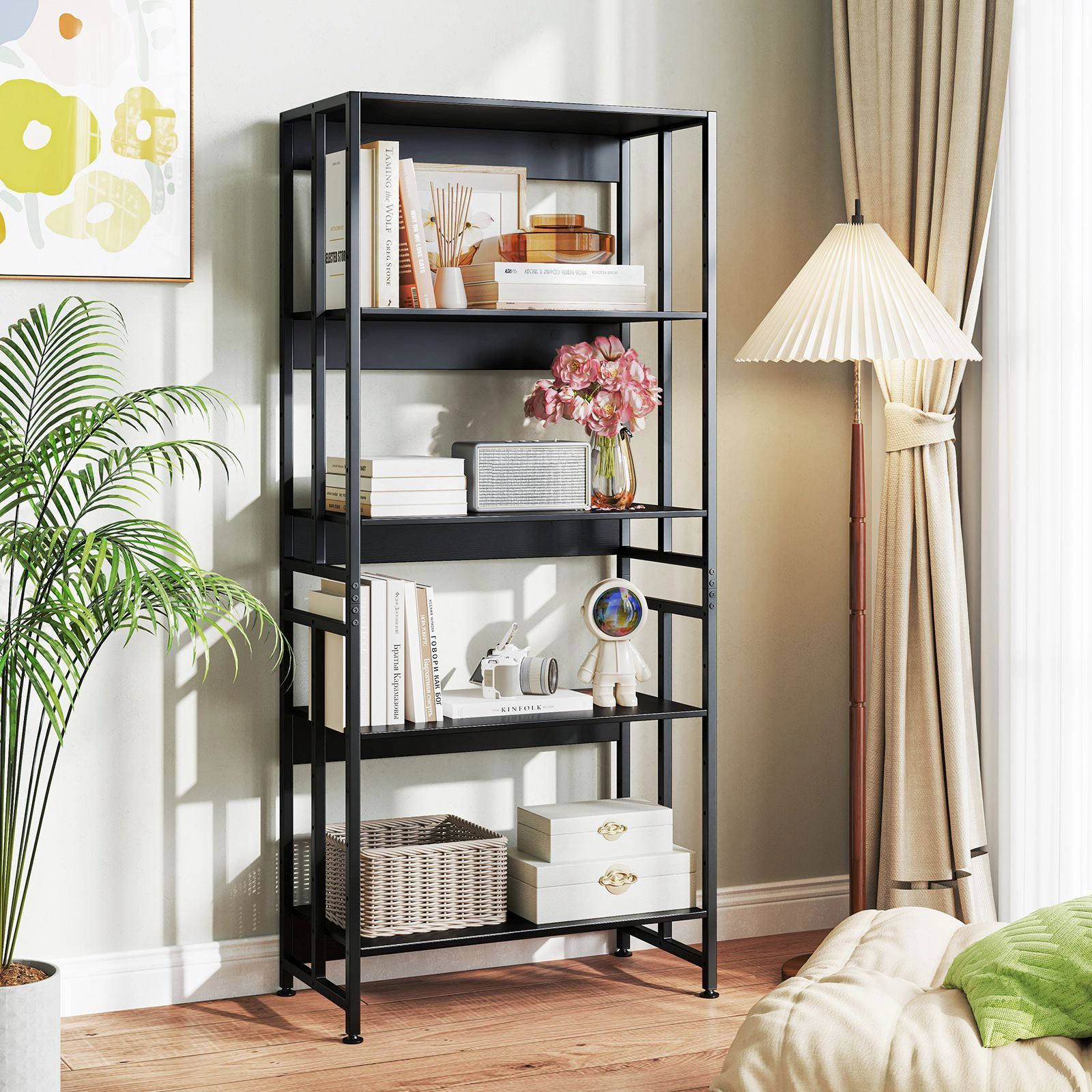 SlickBlue 5 Tier Industrial Bookshelf with Adjustable Shelves Metal Bookcase Rack