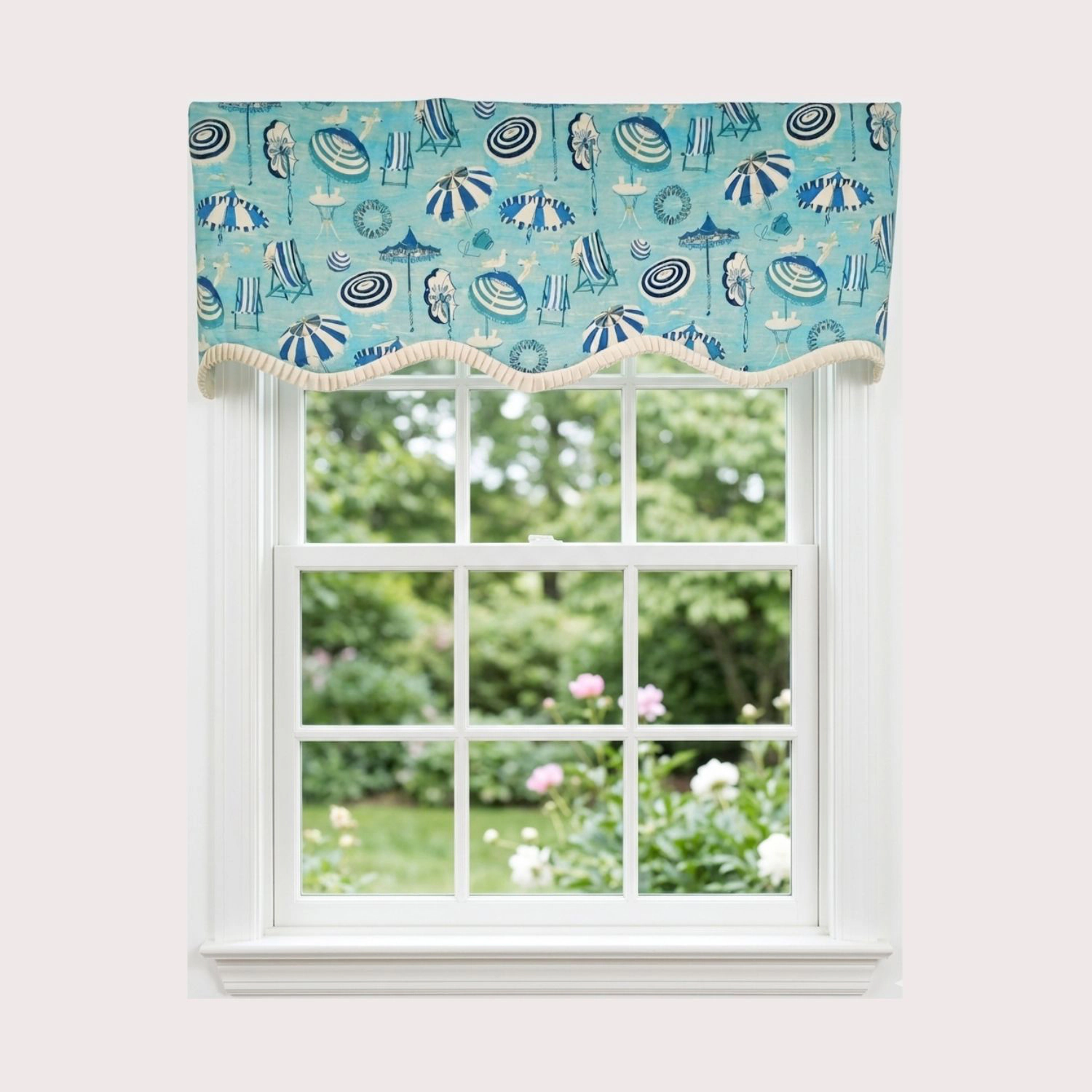 RLF Home 100% Cotton Umbrellas Provance With Ivory Lining Rod Pocket Window Valance 50" x 17" Blue