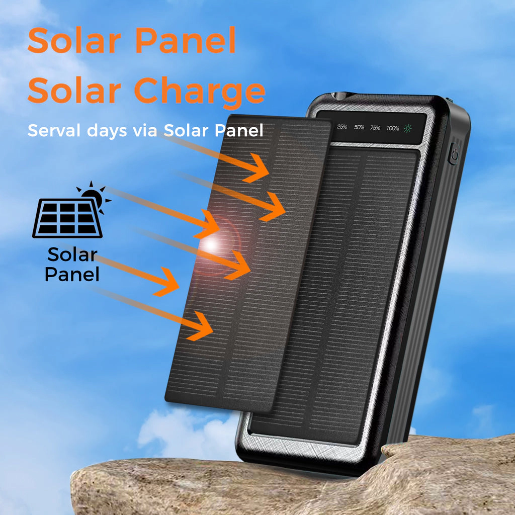 Alpha Digital 10,000mAh, Solar, 4 Cables, Wireless Charging - Power Bank