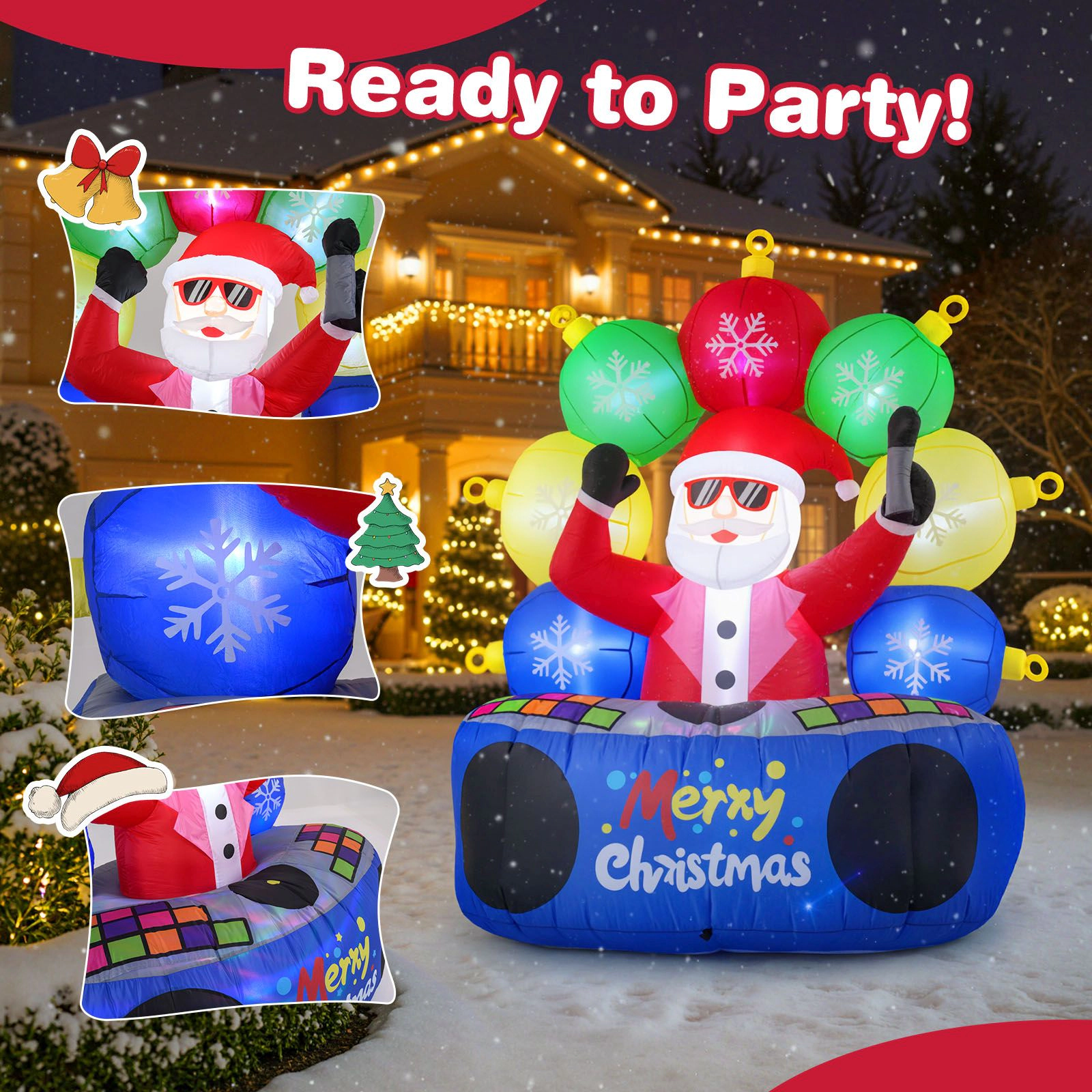 Slickblue 6FT DJ Santa Inflatable with RGB LED Holiday Lights
