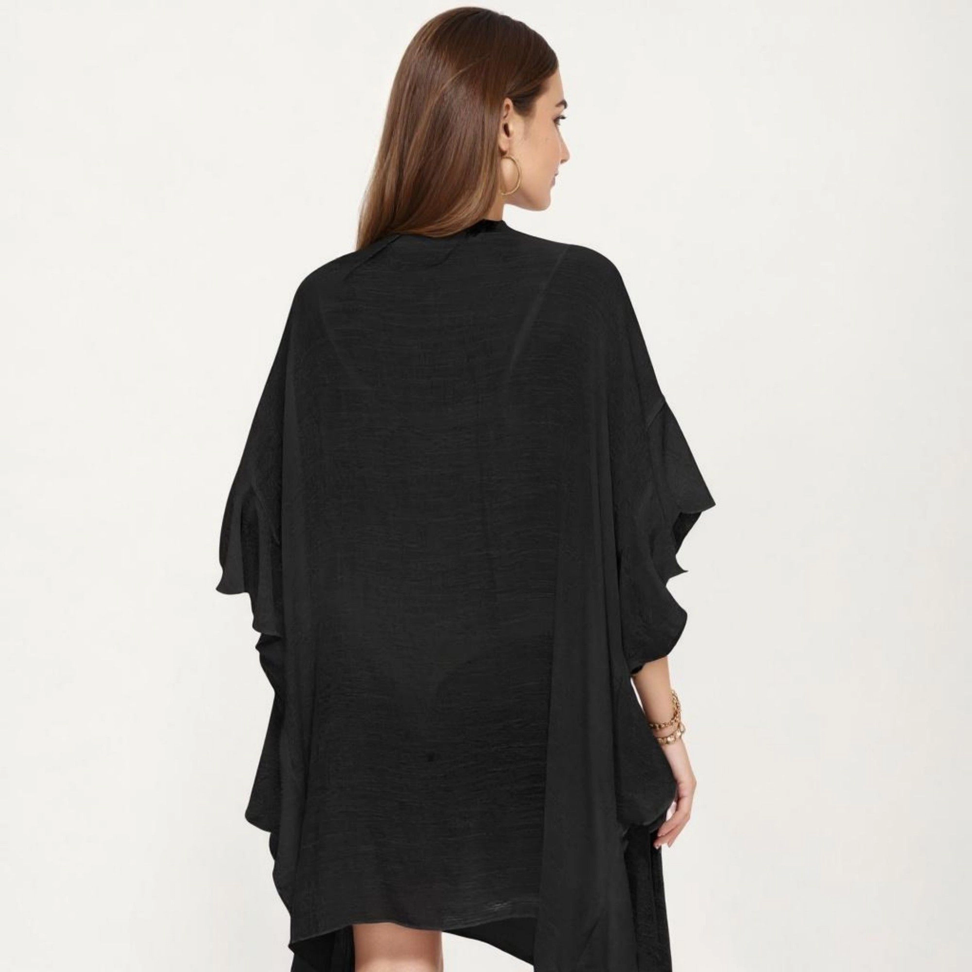 Anna-Kaci Women's Open-Front Swim Cover Up Kimono with Ruffle Sleeves Lightweight Beach Cardigan